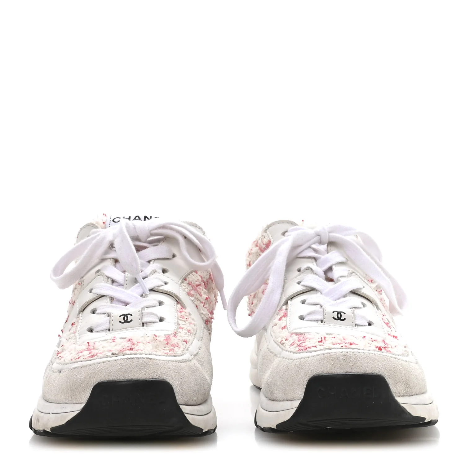 Tweed Suede Calfskin Womens CC Sneakers 39.5 Ecru Pink Red White - Image 3