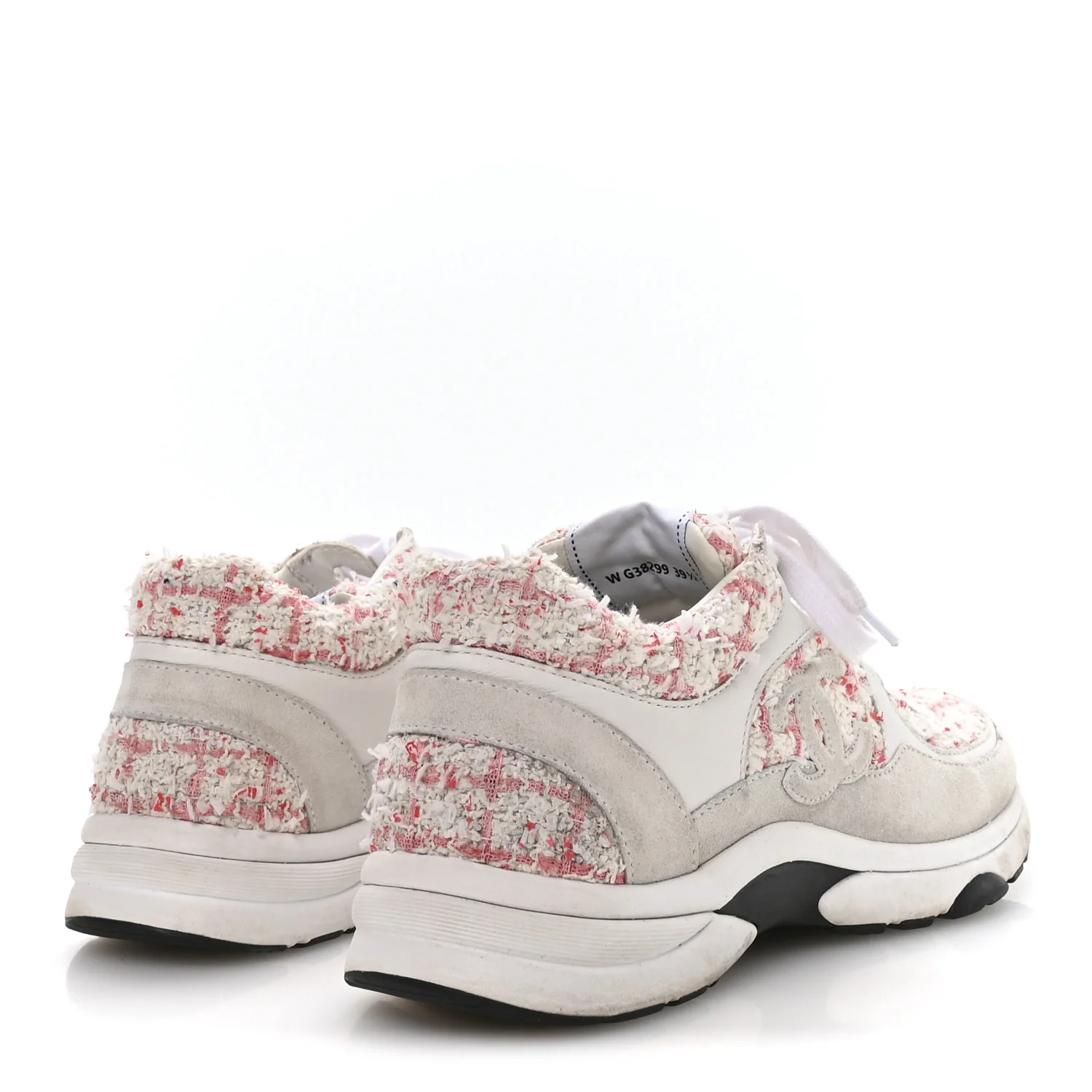 Tweed Suede Calfskin Womens CC Sneakers 39.5 Ecru Pink Red White - Image 5