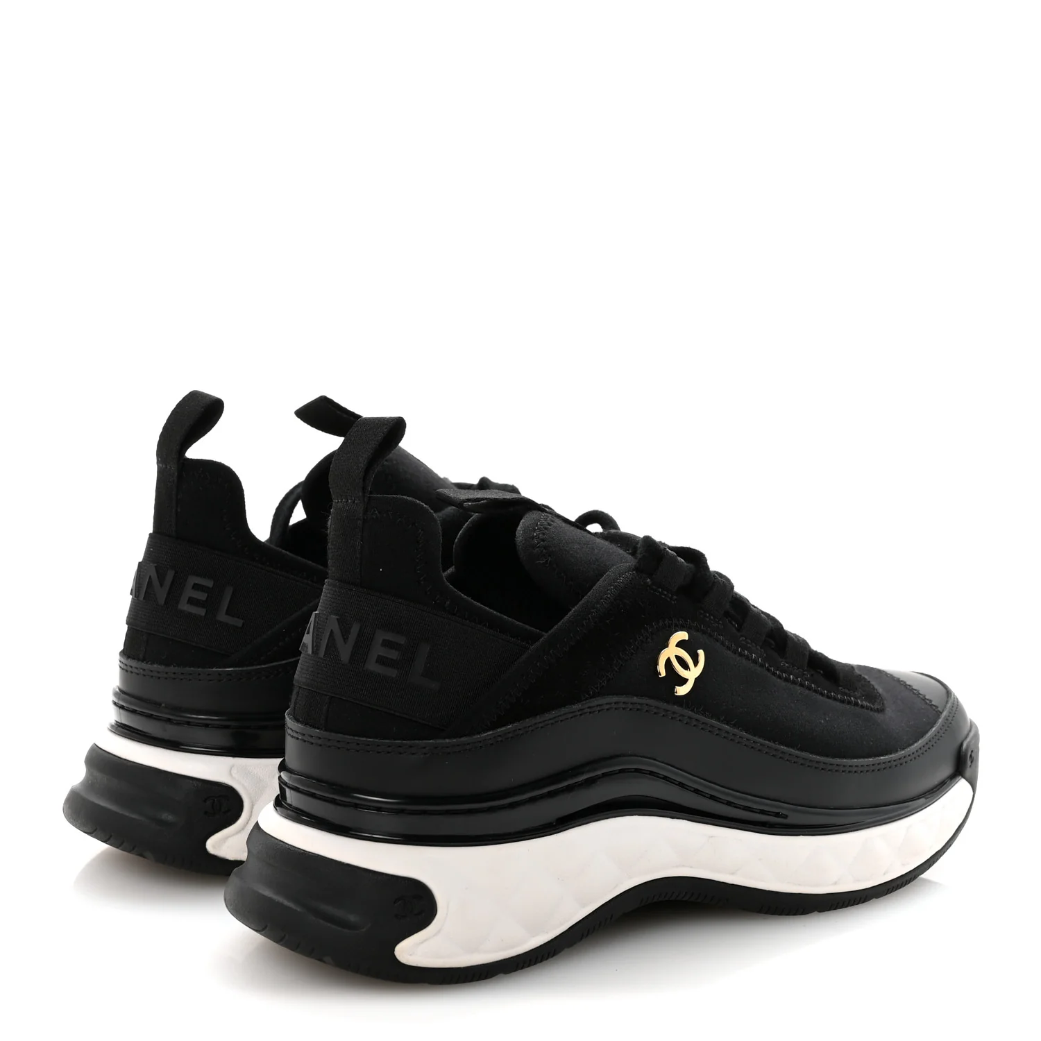 Velvet Calfskin Mixed Fibers CC Sneakers 36.5 Black - Image 5
