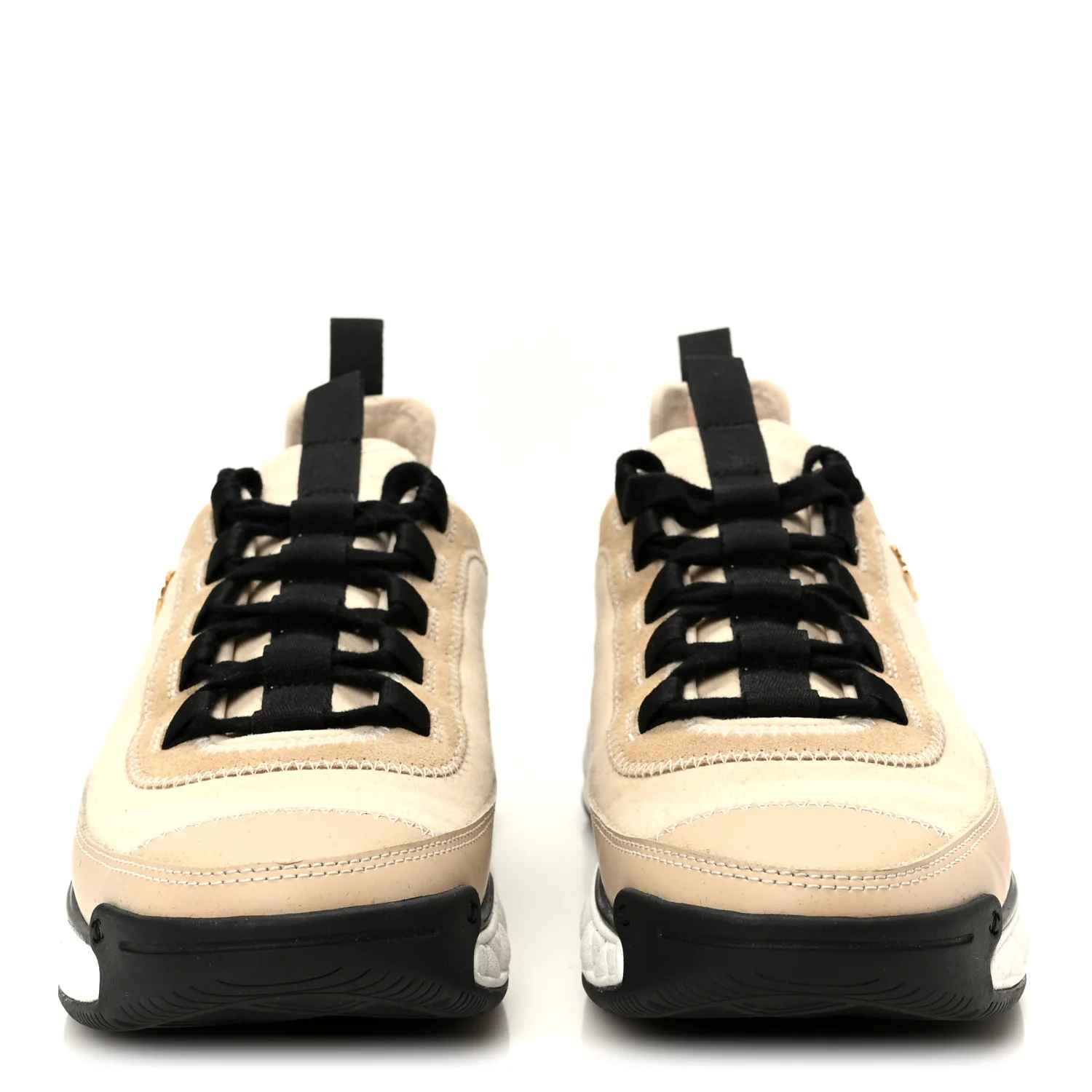 Velvet Calfskin Mixed Fibers CC Sneakers 37.5 Beige - Image 3
