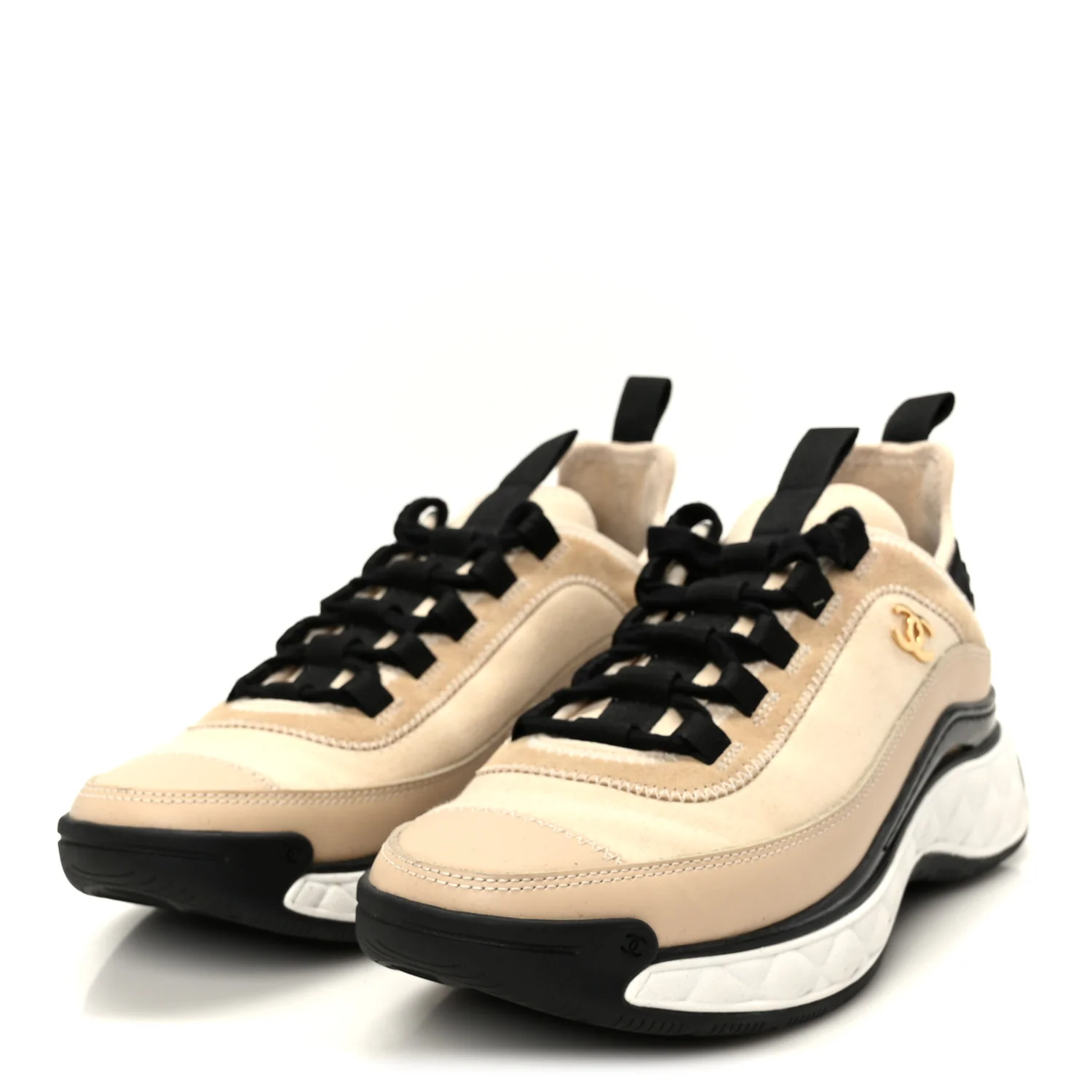Velvet Calfskin Mixed Fibers CC Sneakers 37.5 Beige - Image 4