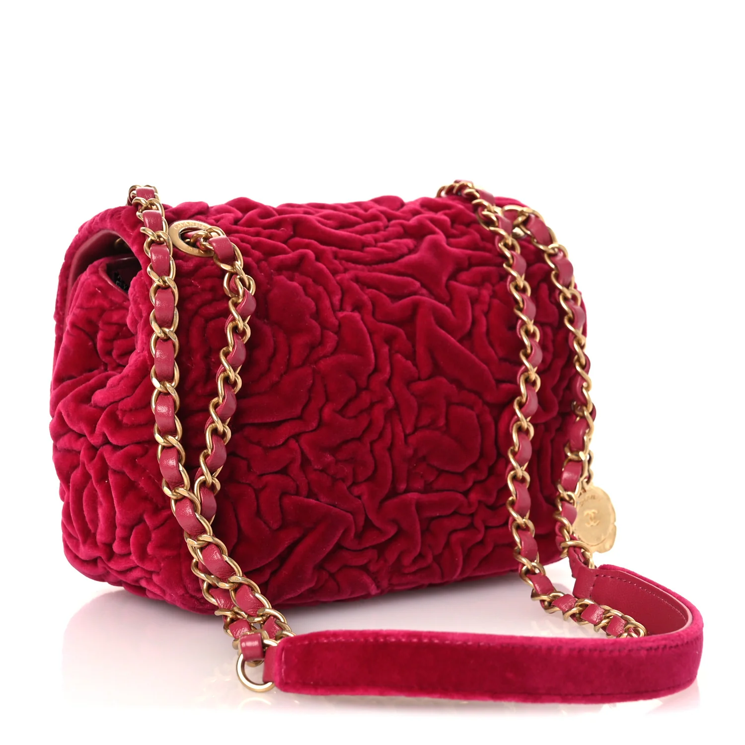 Velvet Camellia Embossed Mini Square Flap Fushia - Image 2