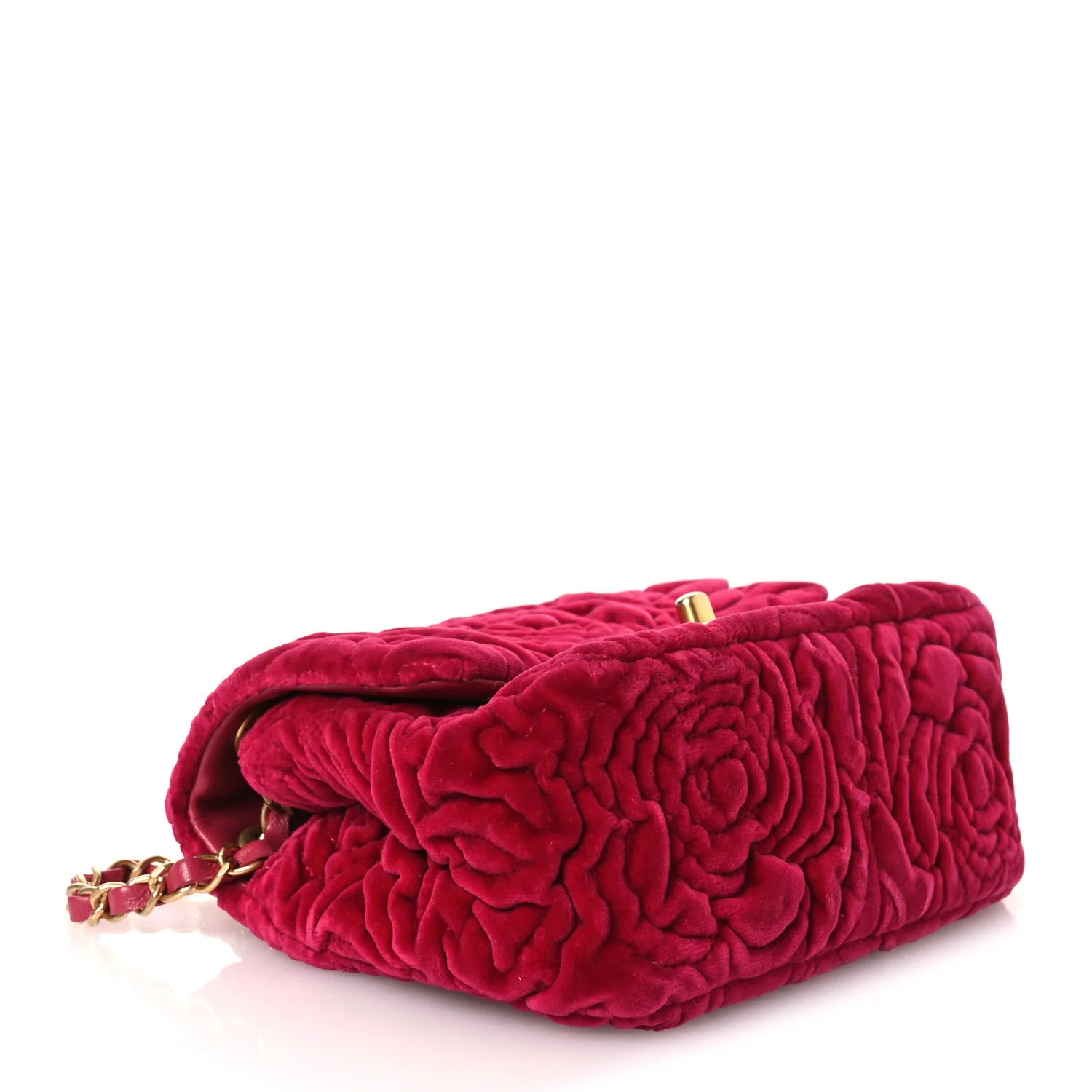 Velvet Camellia Embossed Mini Square Flap Fushia - Image 3