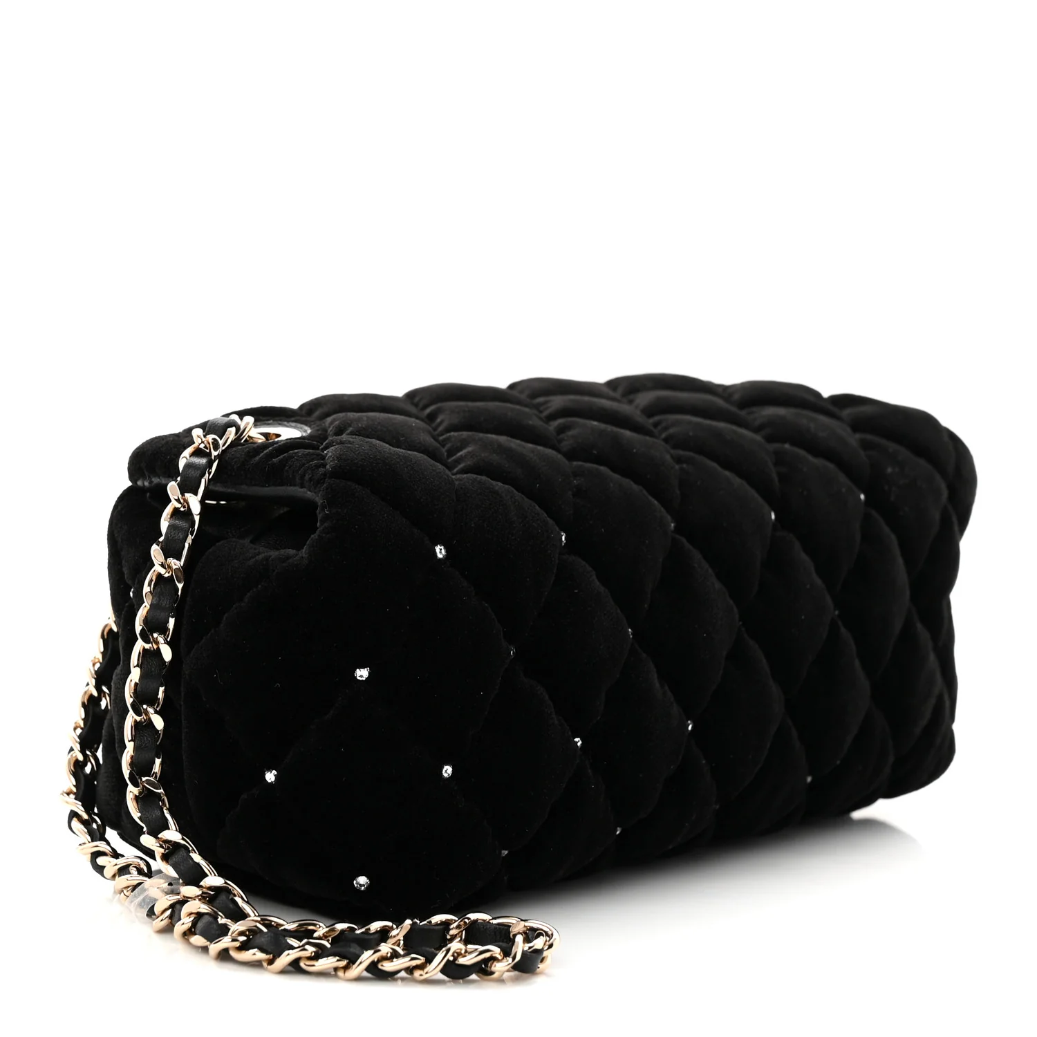 Velvet Diamanté Quilted Wristlet Clutch Black - Image 3