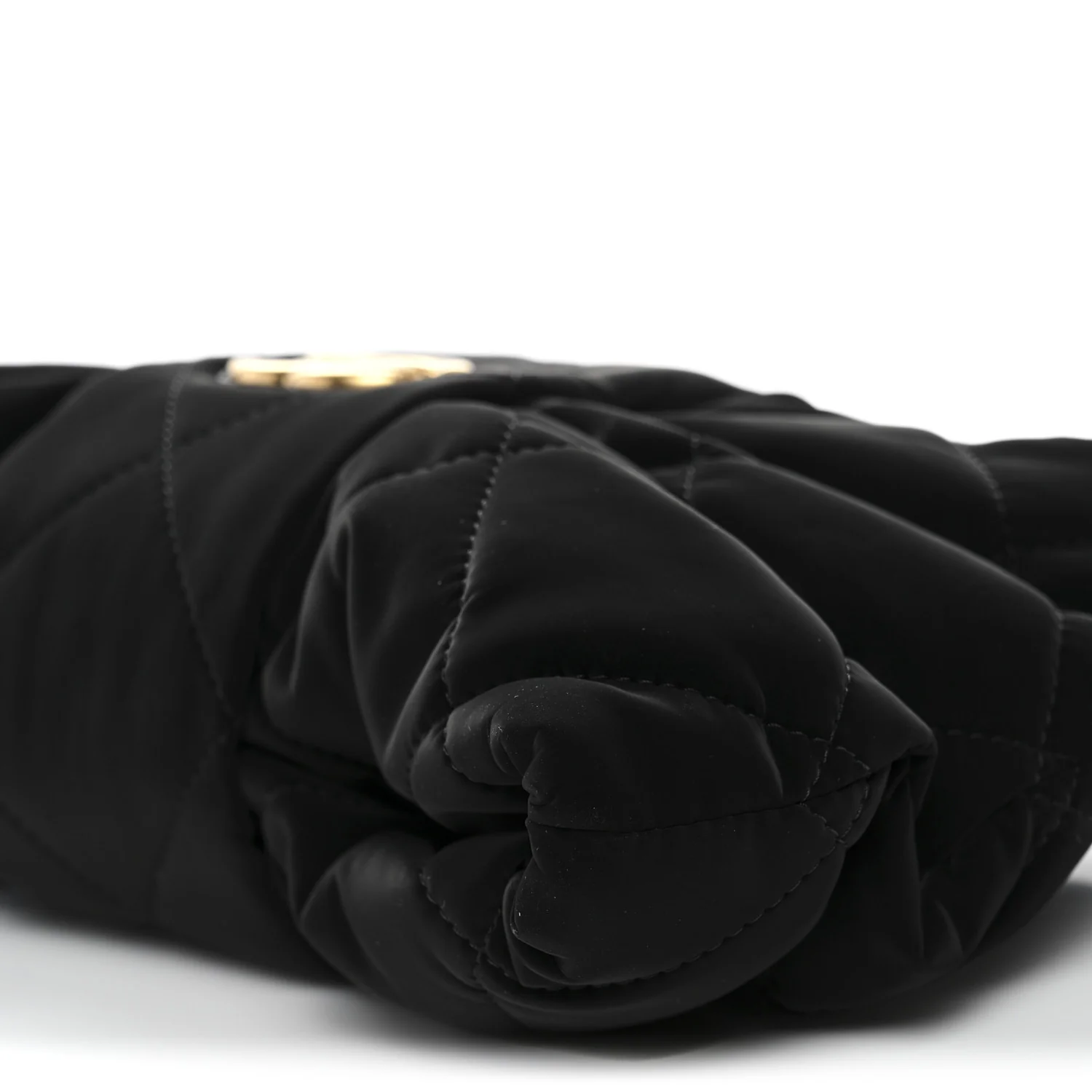 Velvet Effect Nylon Quilted Mini Bow Bag Black - Image 10