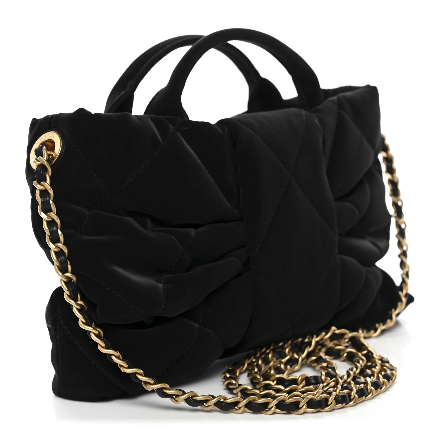 Velvet Effect Nylon Quilted Mini Bow Bag Black - Image 3