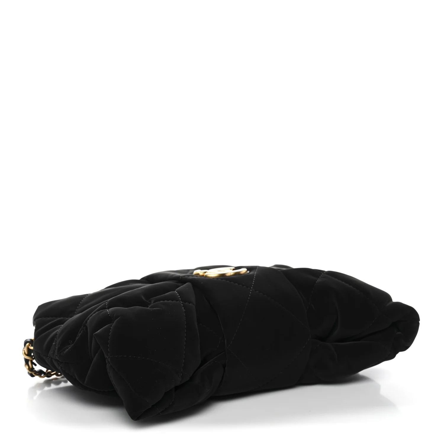 Velvet Effect Nylon Quilted Mini Bow Bag Black - Image 4
