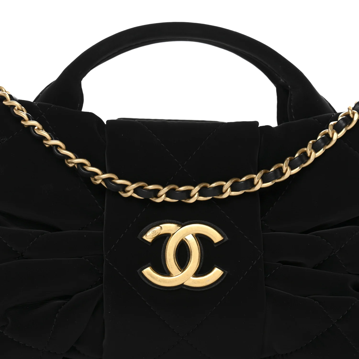 Velvet Effect Nylon Quilted Mini Bow Bag Black - Image 8