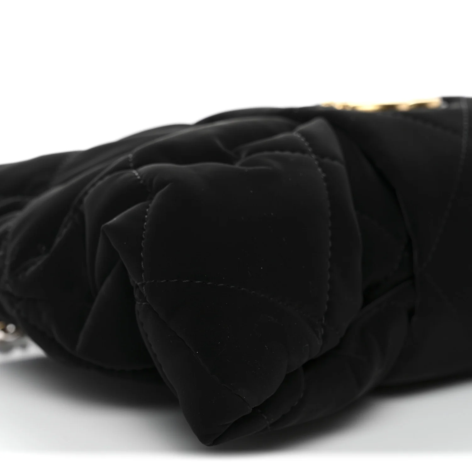 Velvet Effect Nylon Quilted Mini Bow Bag Black - Image 9