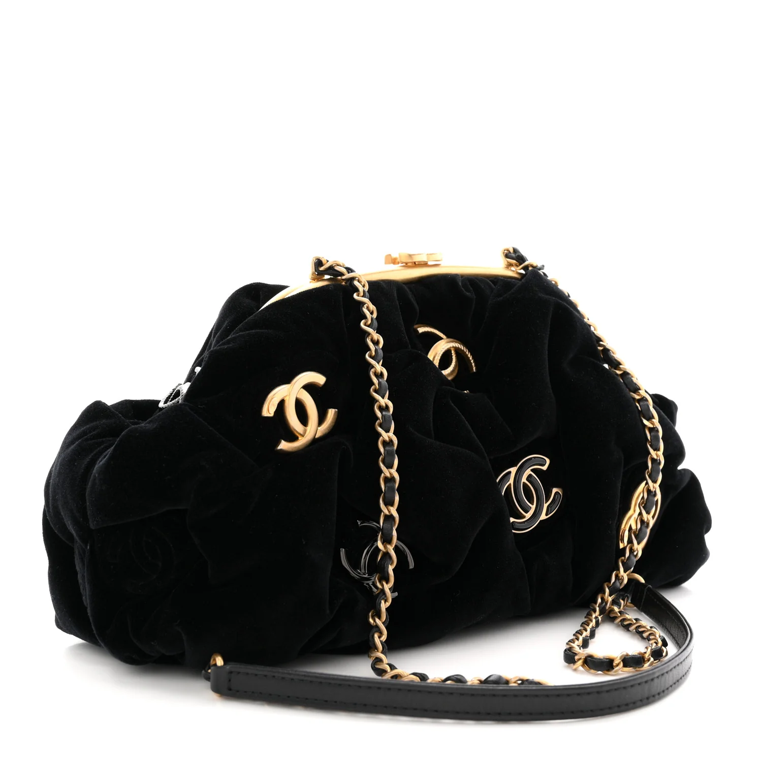 Velvet Enamel CC Kiss Lock Clutch Black - Image 3