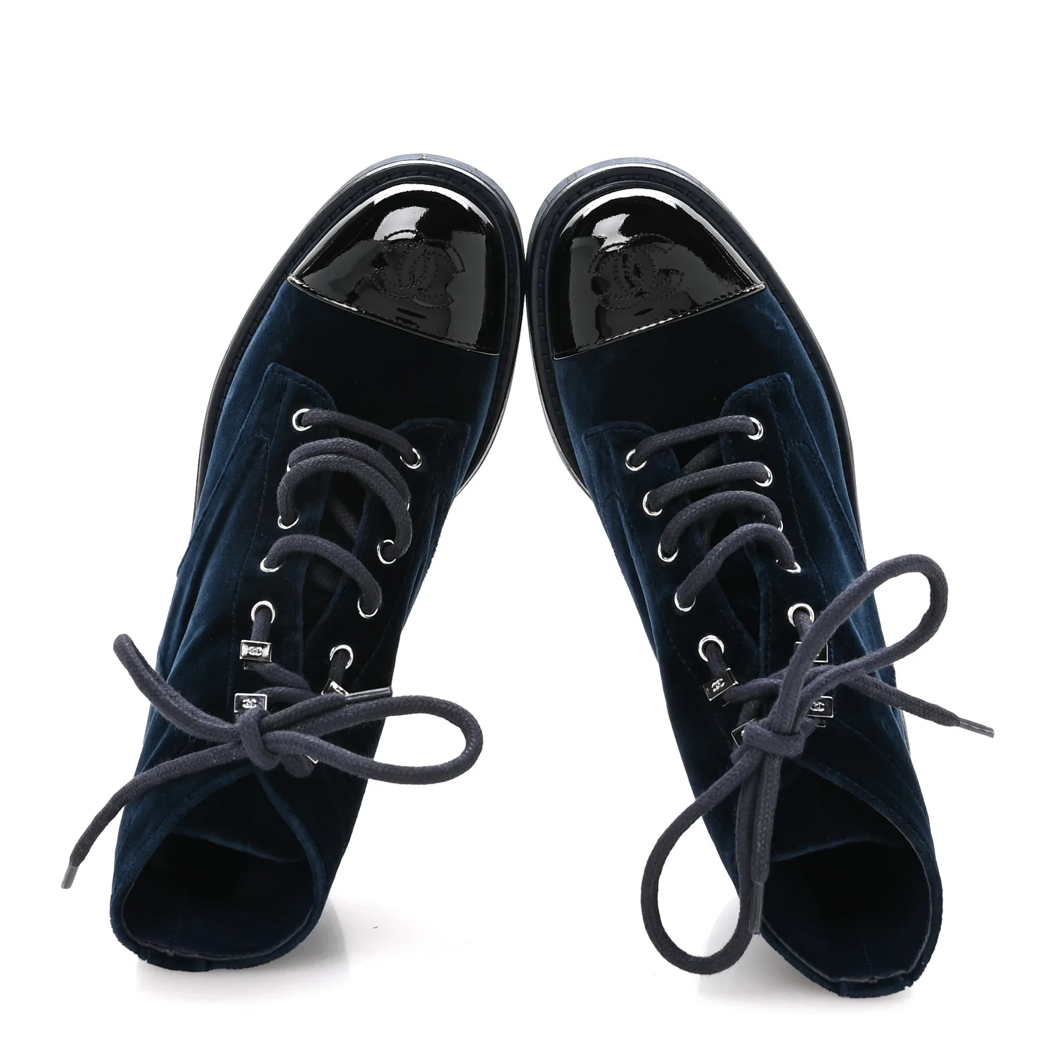 Velvet Patent Calfskin Lace Up Combat Boots 36.5 Blue Black - Image 2