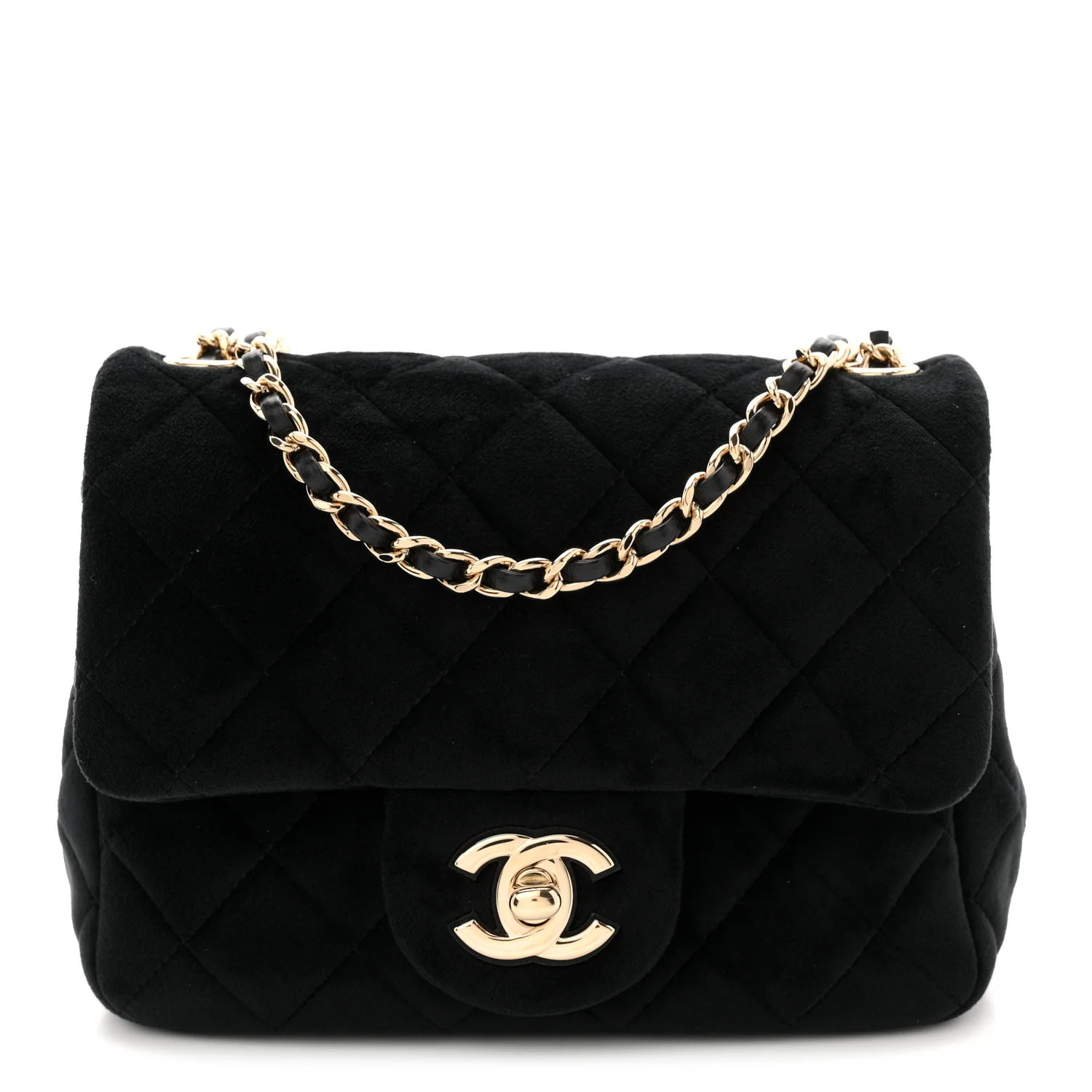 Velvet Quilted Mini Square Pearl Crush Flap Black