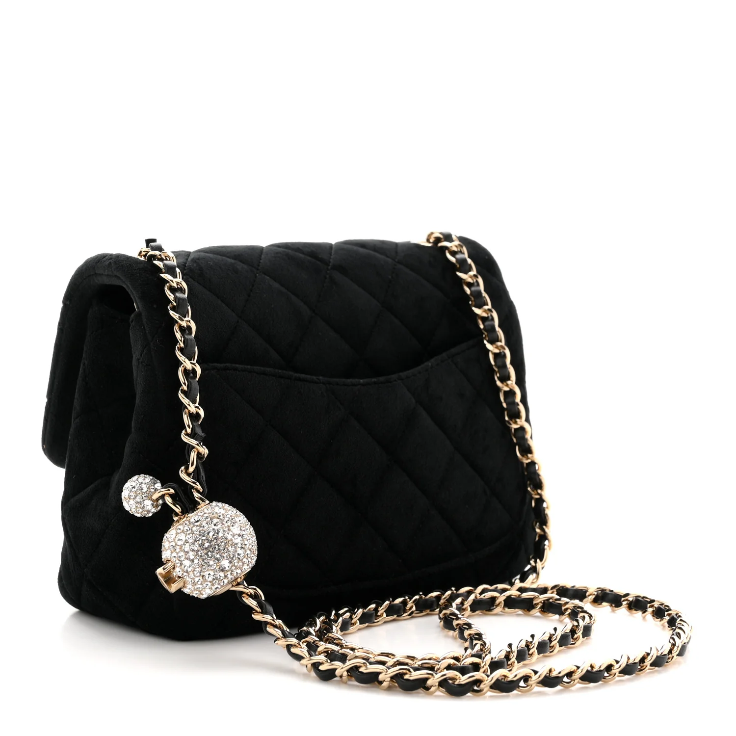 Velvet Quilted Mini Square Pearl Crush Flap Black - Image 3