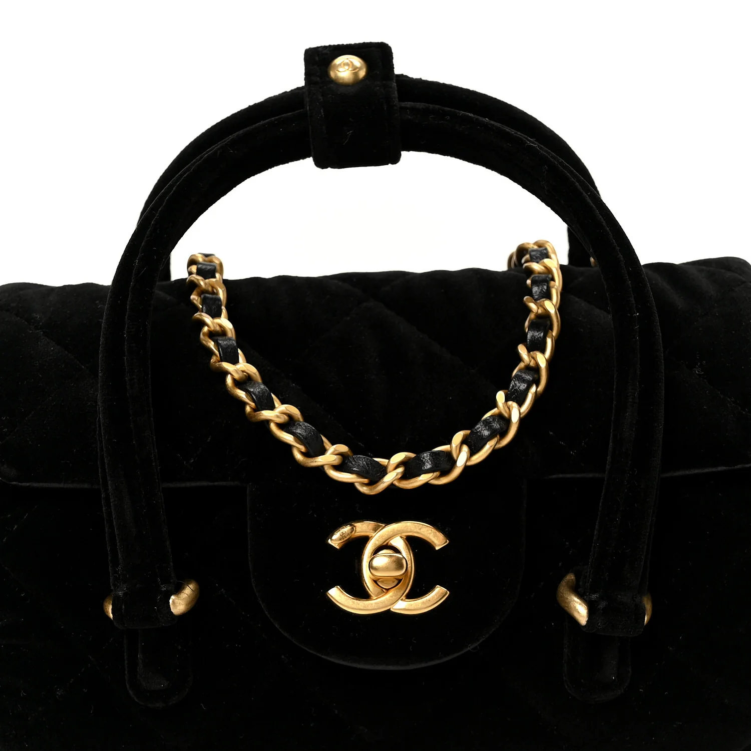 Velvet Quilted Mini Top Handle Flap Black - Image 10