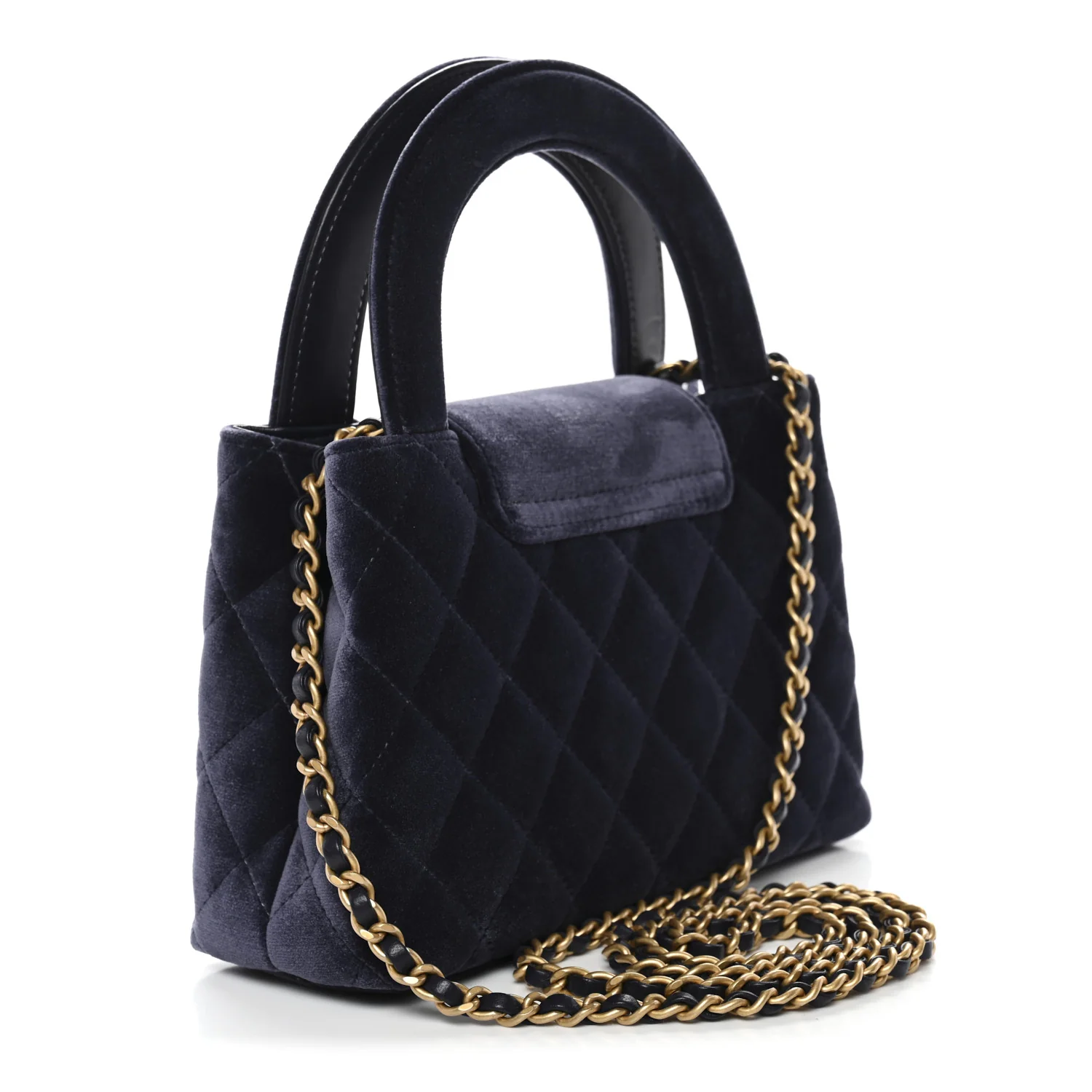Velvet Quilted Nano Kelly Shopper Navy - Image 3