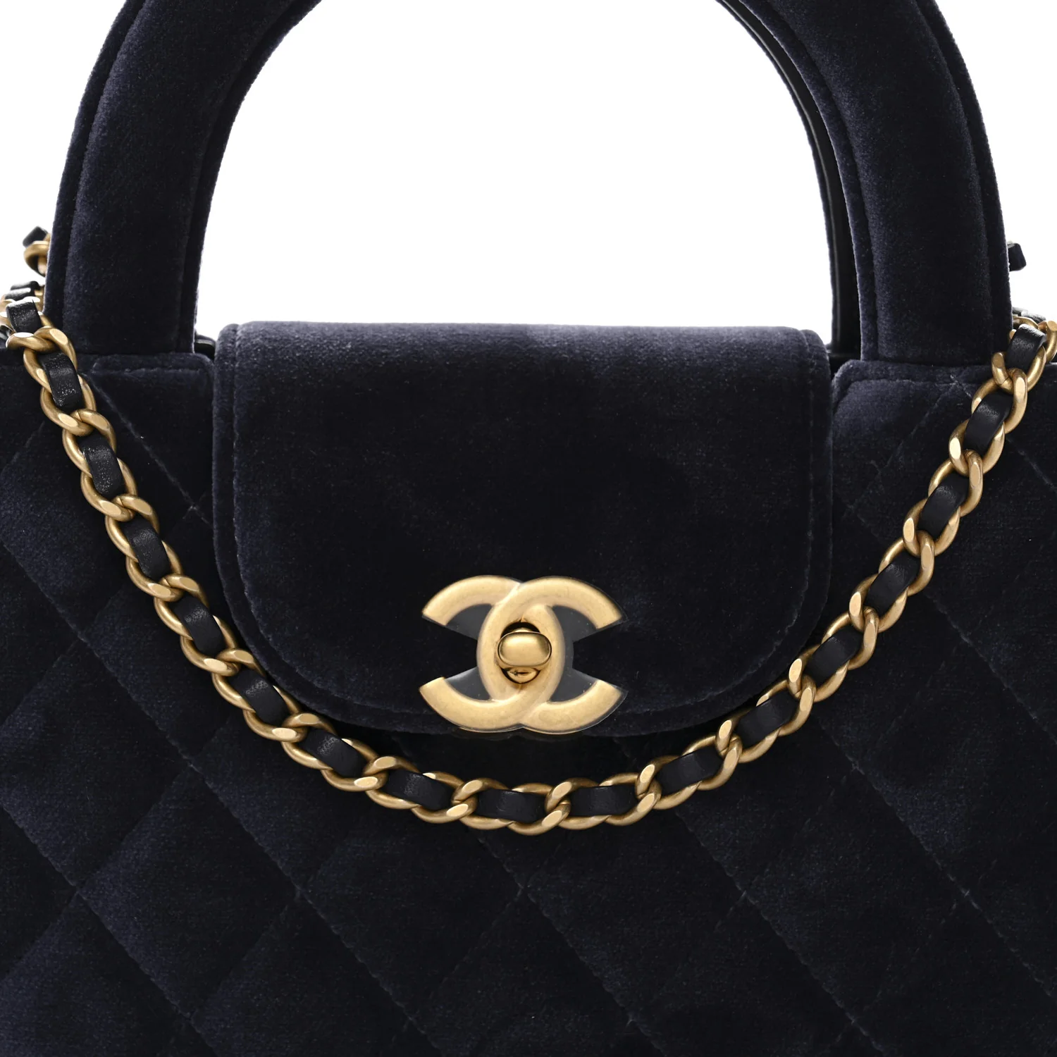 Velvet Quilted Nano Kelly Shopper Navy - Image 8