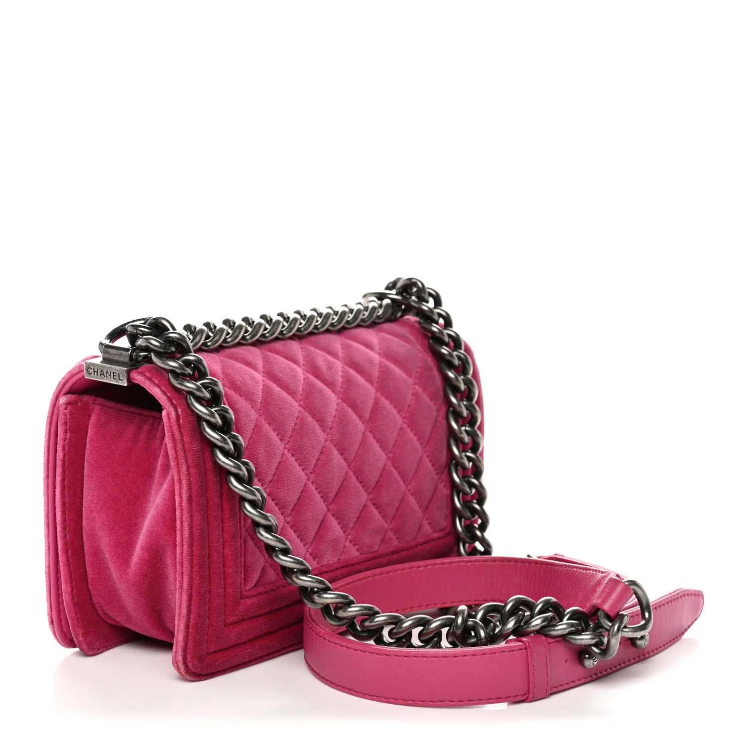 Velvet Quilted Small Boy Flap Fuchsia - Image 3