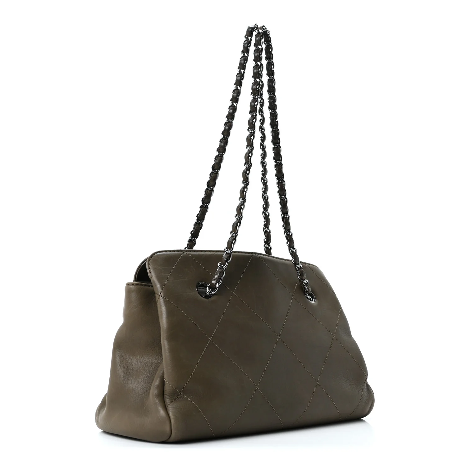 Washed Calfskin Diamond Stitch Hamptons Shopping Tote Green - Image 3