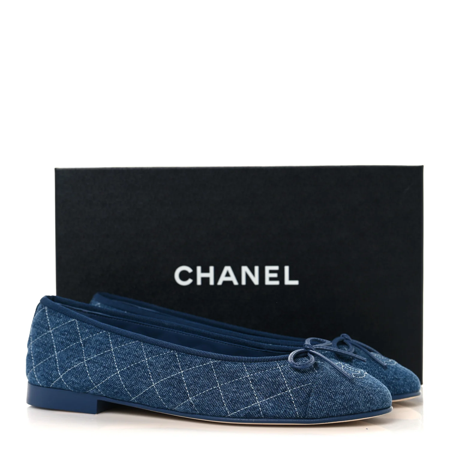 Washed Denim Quilted Cap Toe CC Ballerina Flats 39 Blue - Image 10