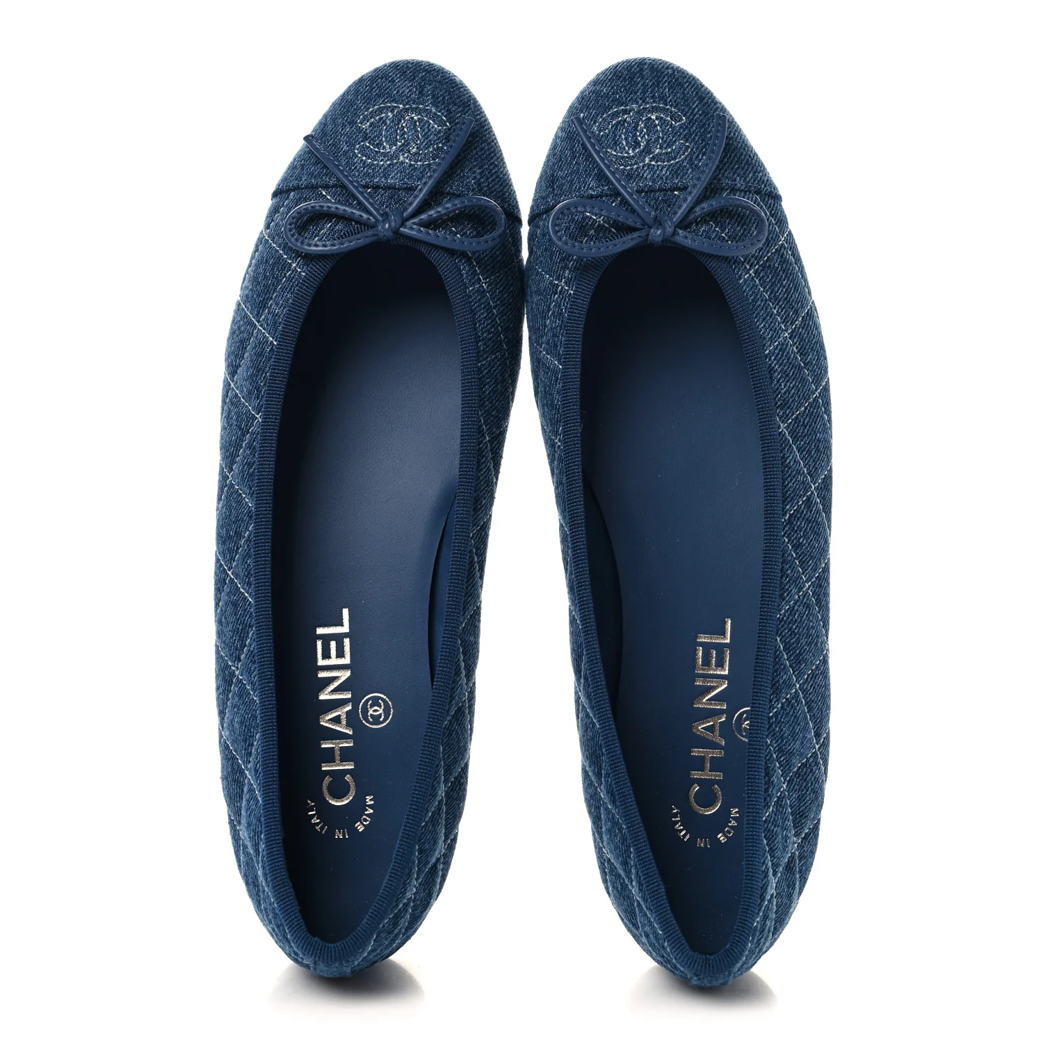 Washed Denim Quilted Cap Toe CC Ballerina Flats 39 Blue - Image 2