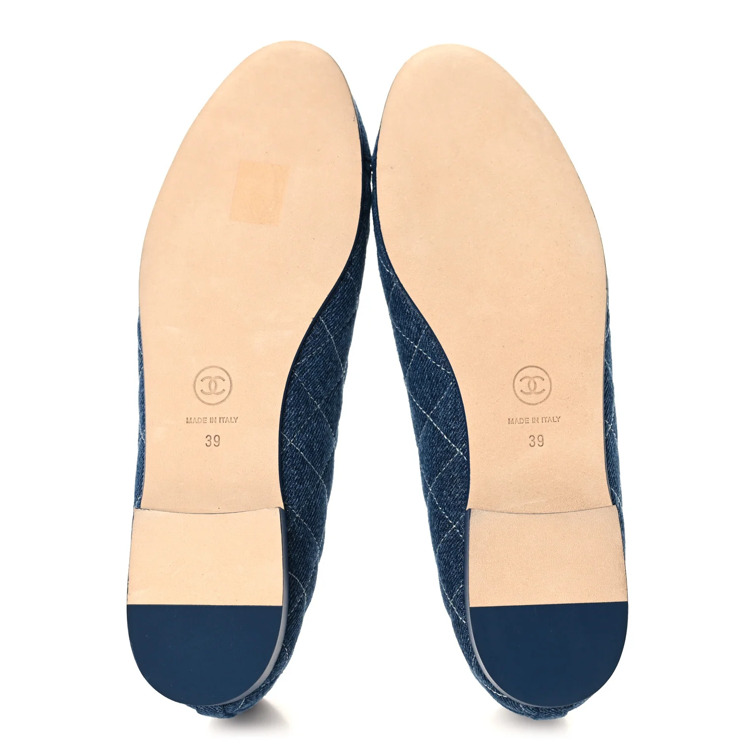 Washed Denim Quilted Cap Toe CC Ballerina Flats 39 Blue - Image 6