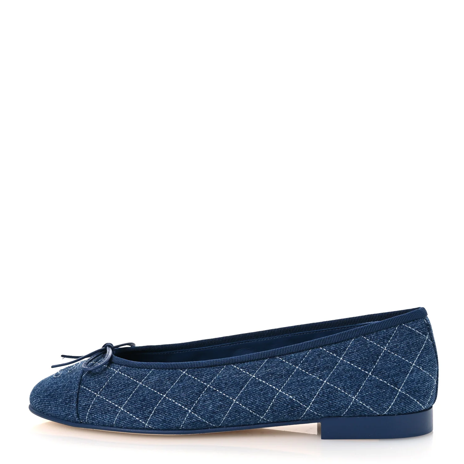 Washed Denim Quilted Cap Toe CC Ballerina Flats 40.5 Blue