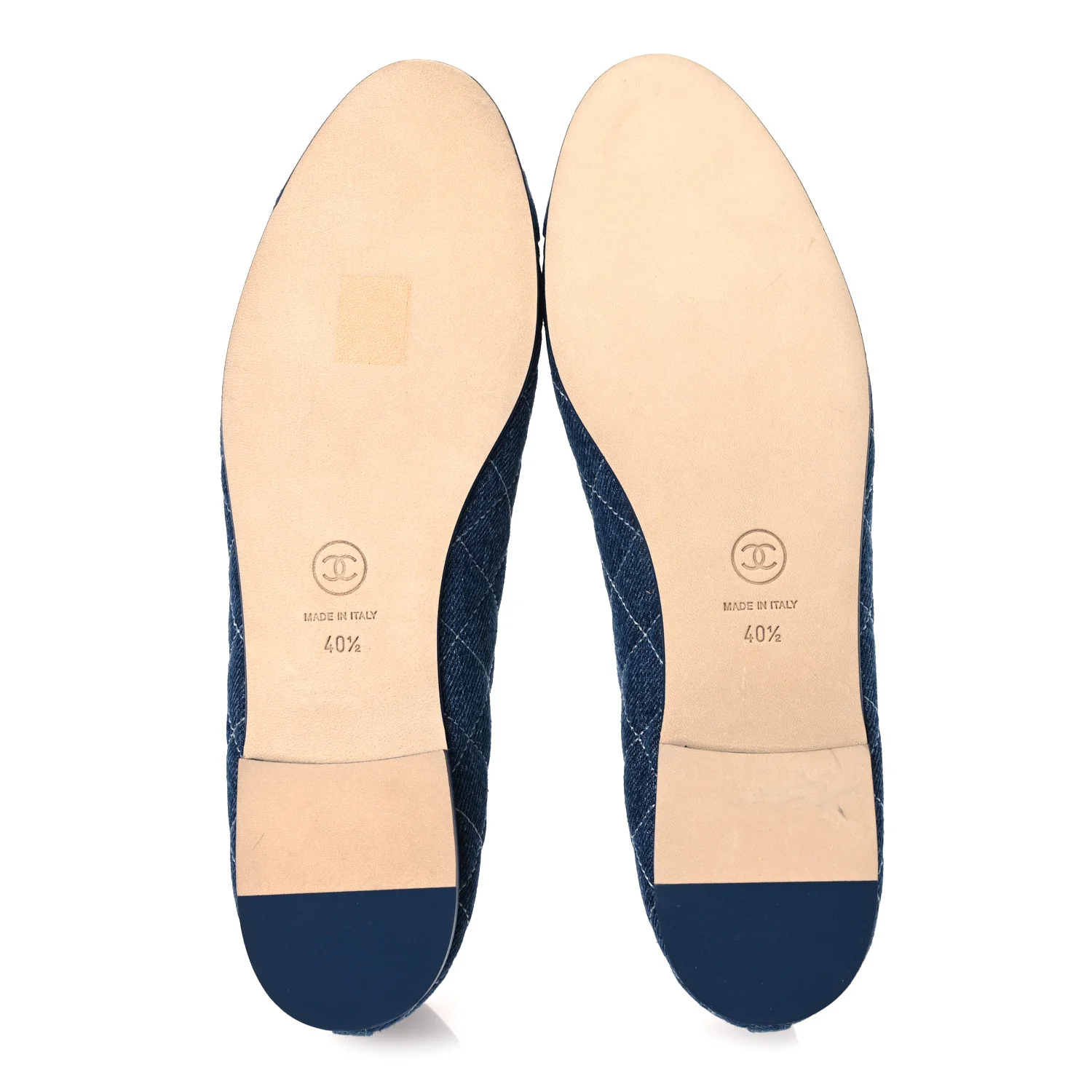 Washed Denim Quilted Cap Toe CC Ballerina Flats 40.5 Blue - Image 7