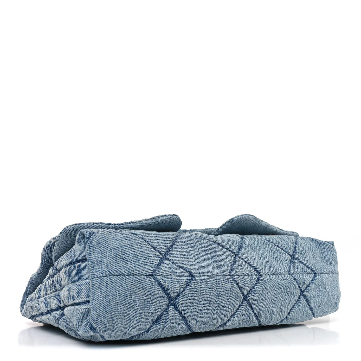 Washed Denim Quilted Maxi Flap Bag Blue - Image 4