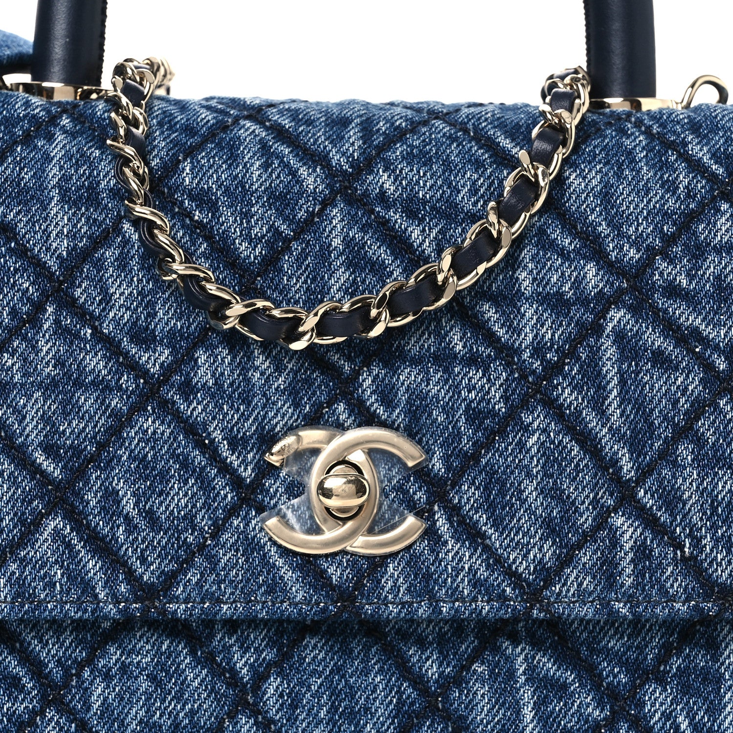 Washed Denim Quilted Mini Coco Handle Flap Blue - Image 8