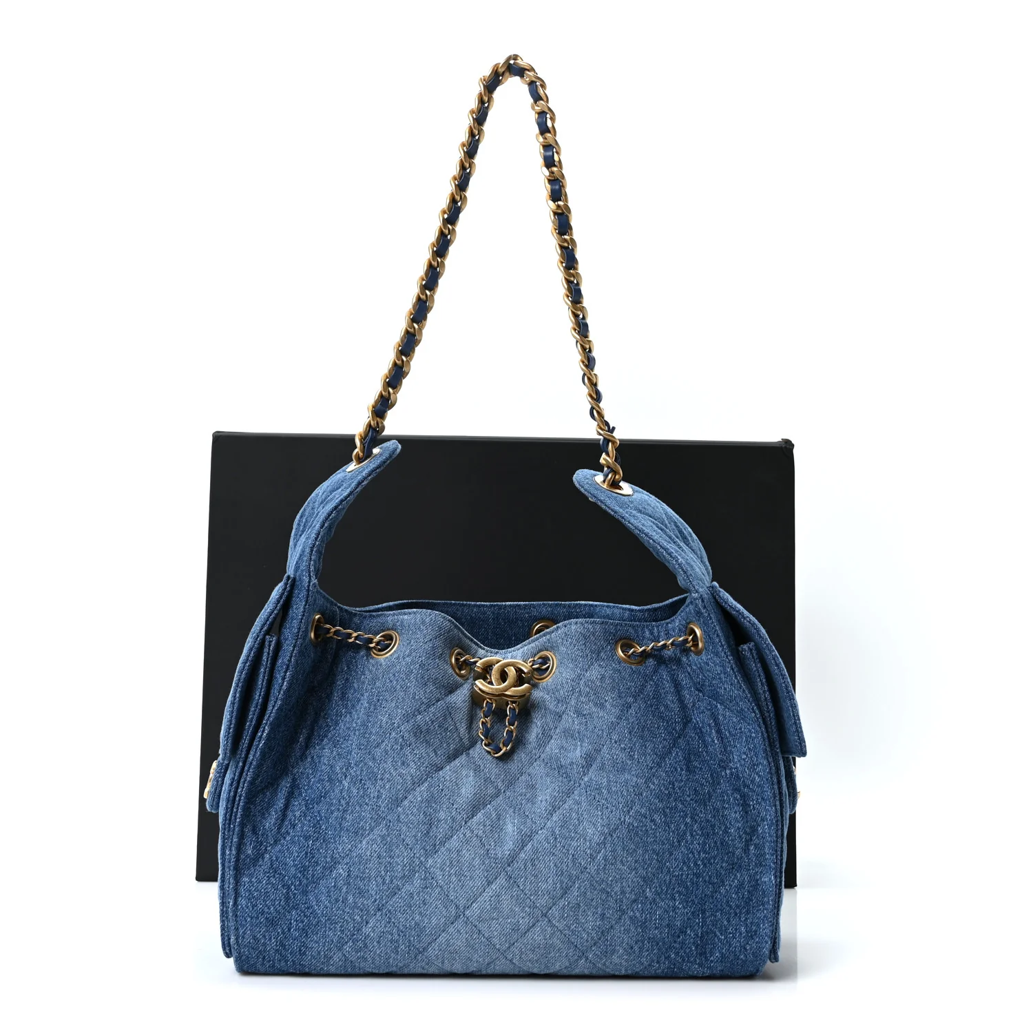 Washed Denim Quilted Small Chanel 25 Handbag Blue - Image 11