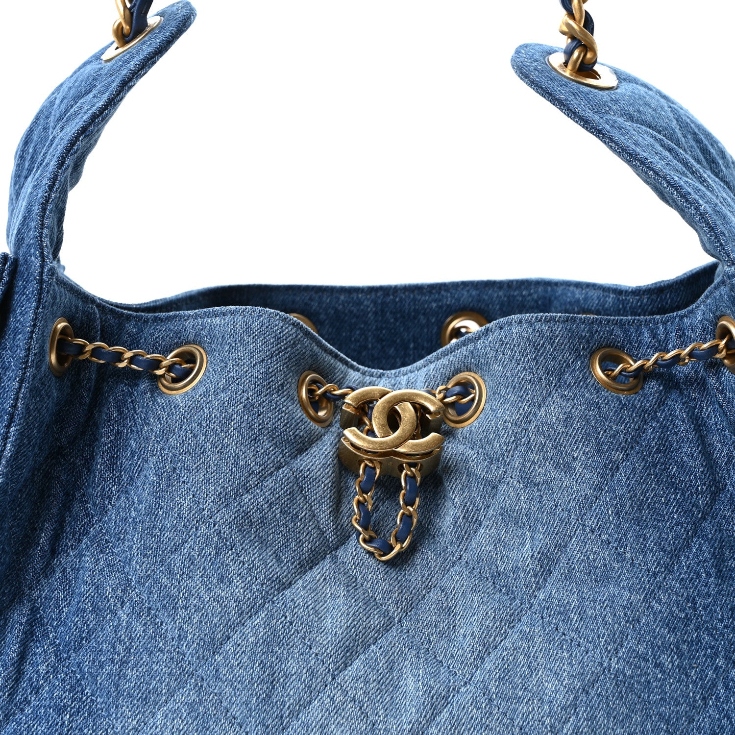 Washed Denim Quilted Small Chanel 25 Handbag Blue - Image 8