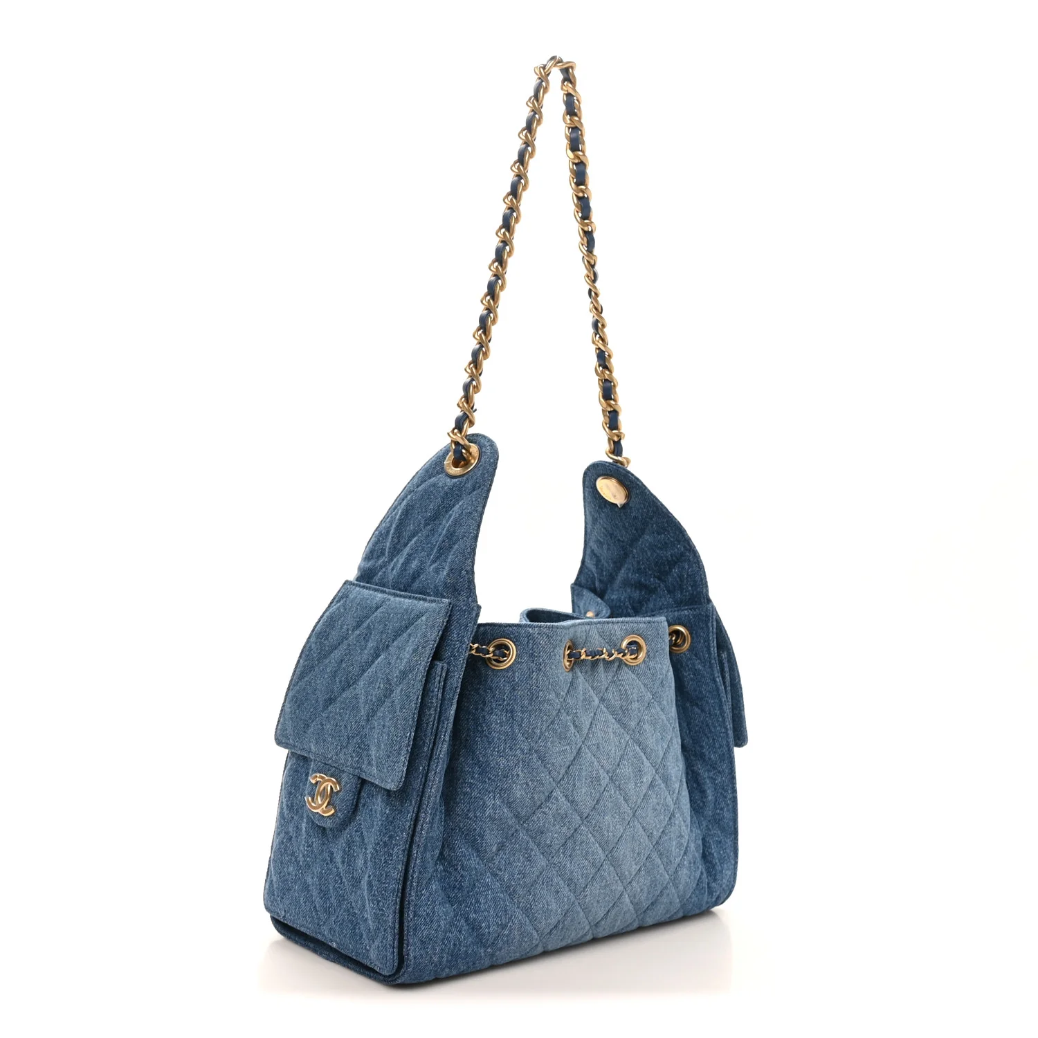 Washed Denim Quilted Small Chanel 25 Handbag Blue - Image 3