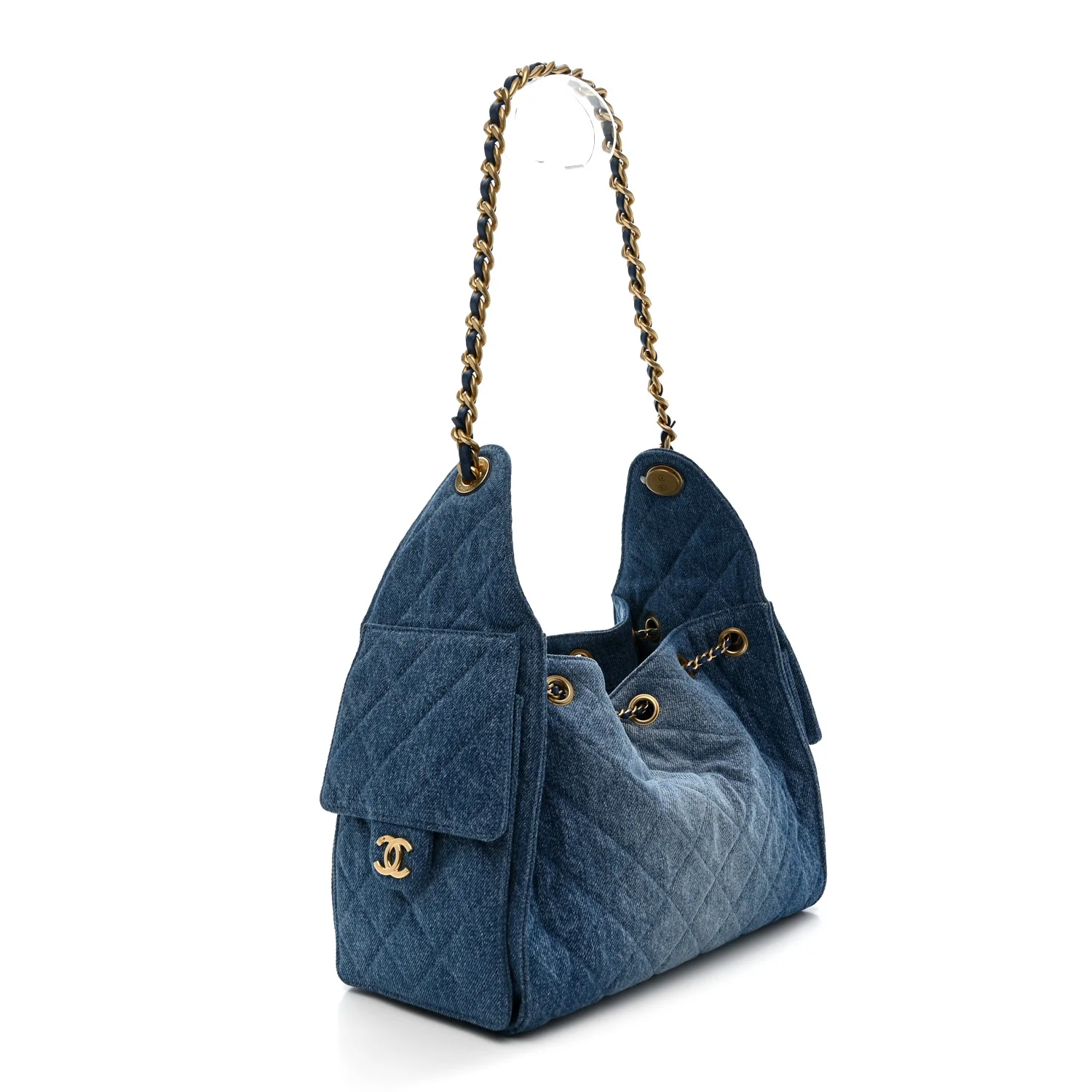Washed Denim Quilted Small Chanel 25 Handbag Blue - Image 3