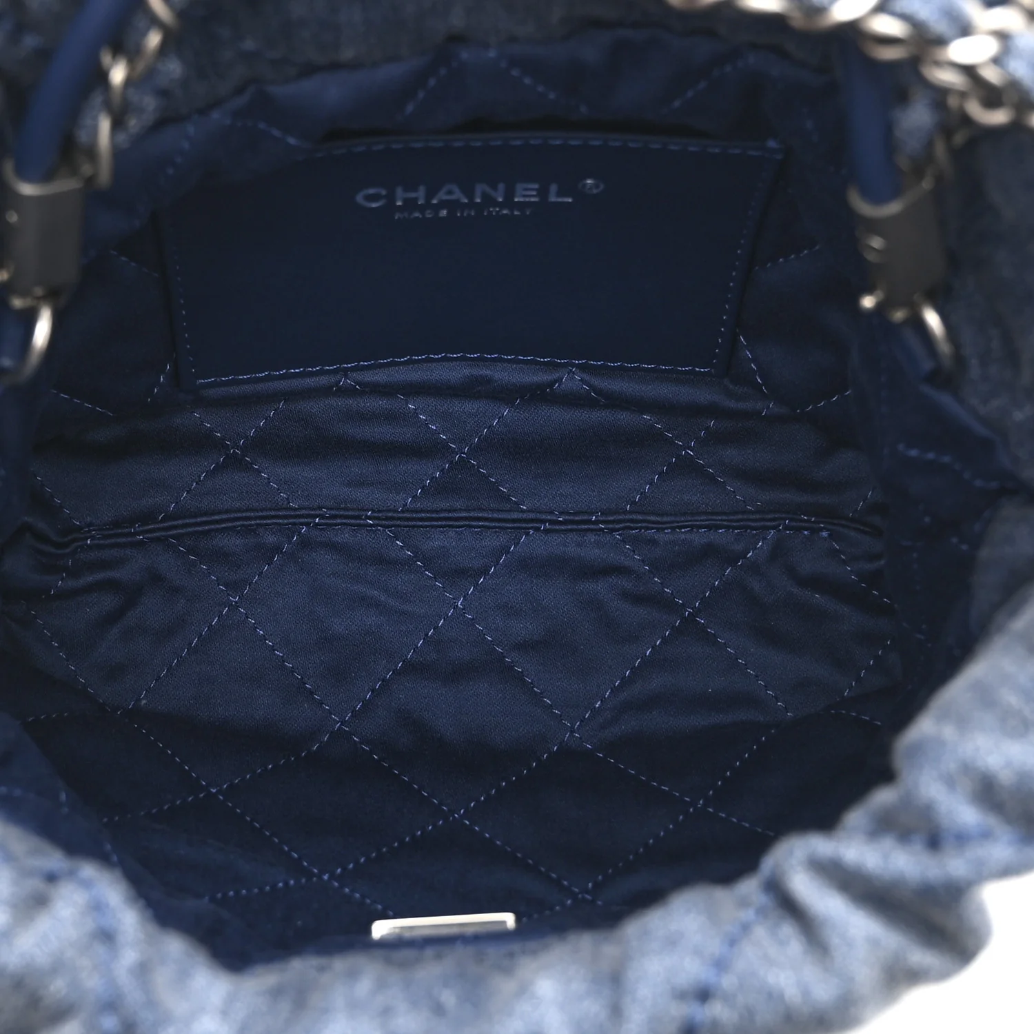 Washed Denim Quilted Studded Mini Chanel 22 Blue - Image 5