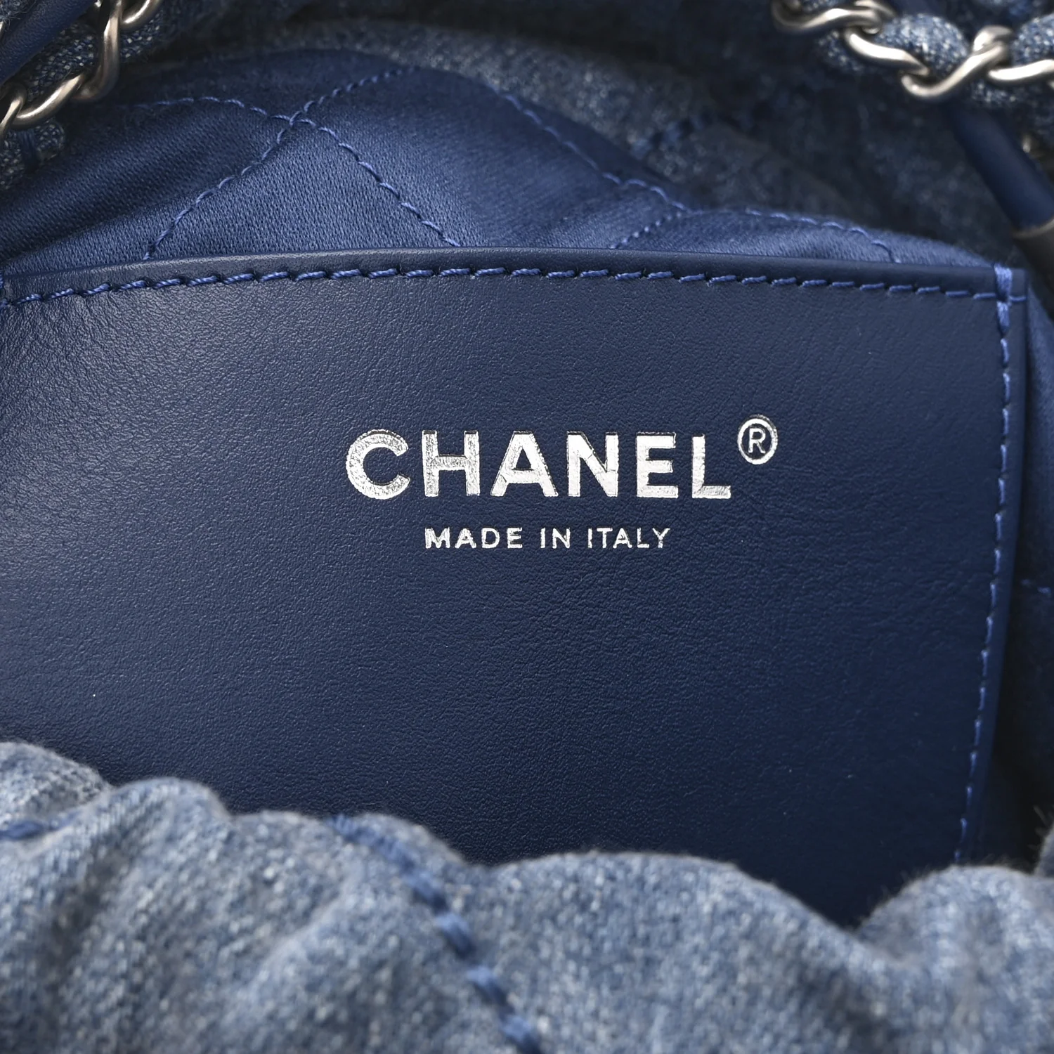 Washed Denim Quilted Studded Mini Chanel 22 Blue - Image 6