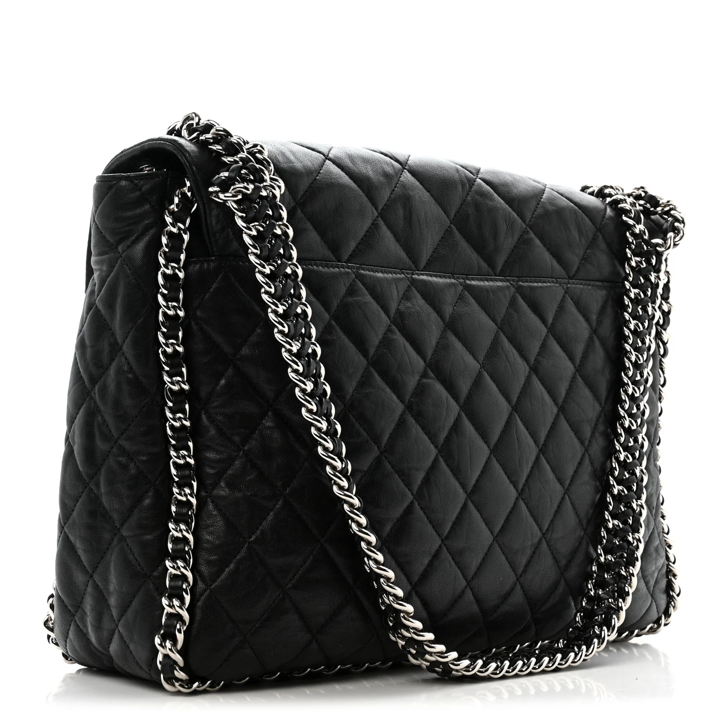 Washed Lambskin Quilted Maxi Chain Around Flap Black - Image 3