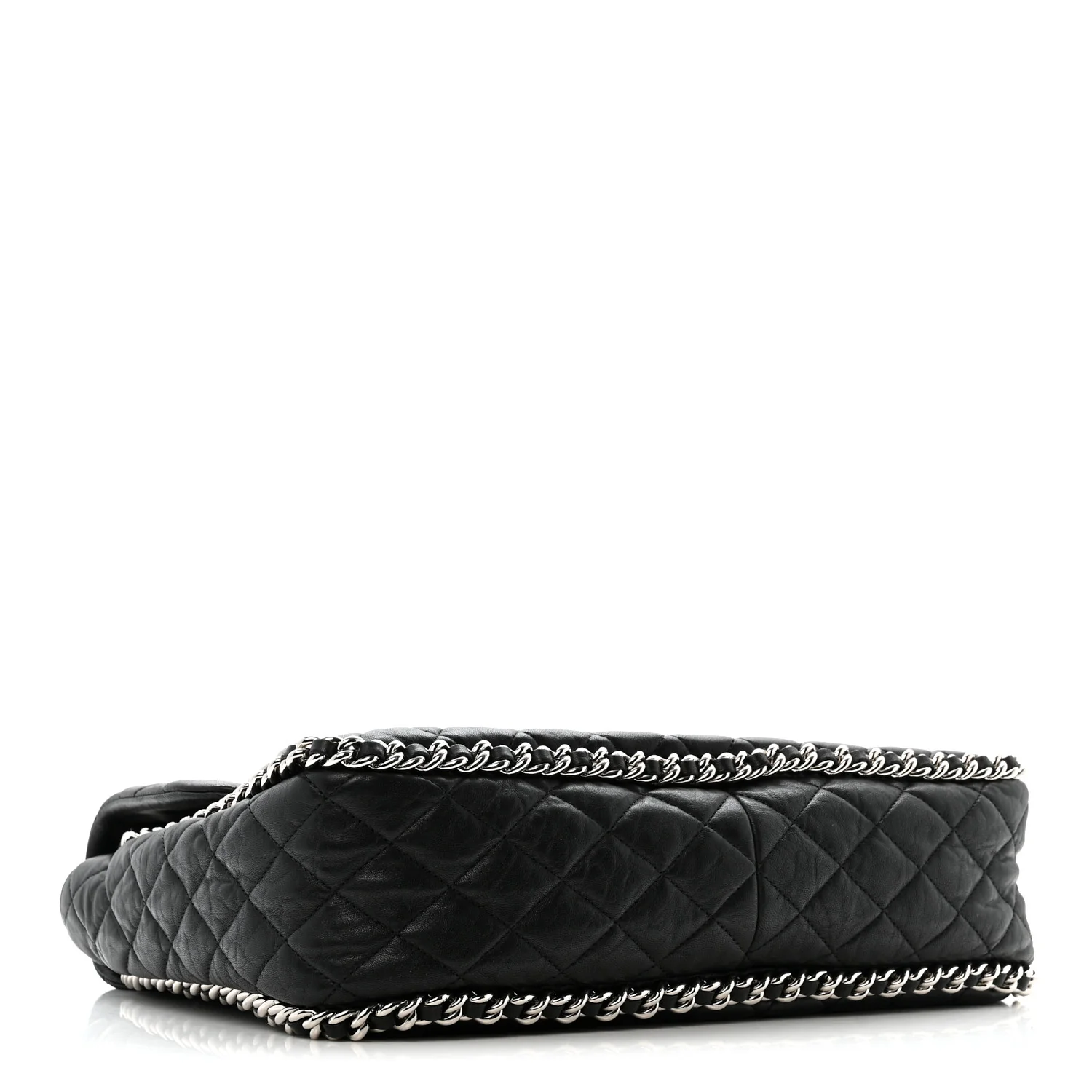 Washed Lambskin Quilted Maxi Chain Around Flap Black - Image 4