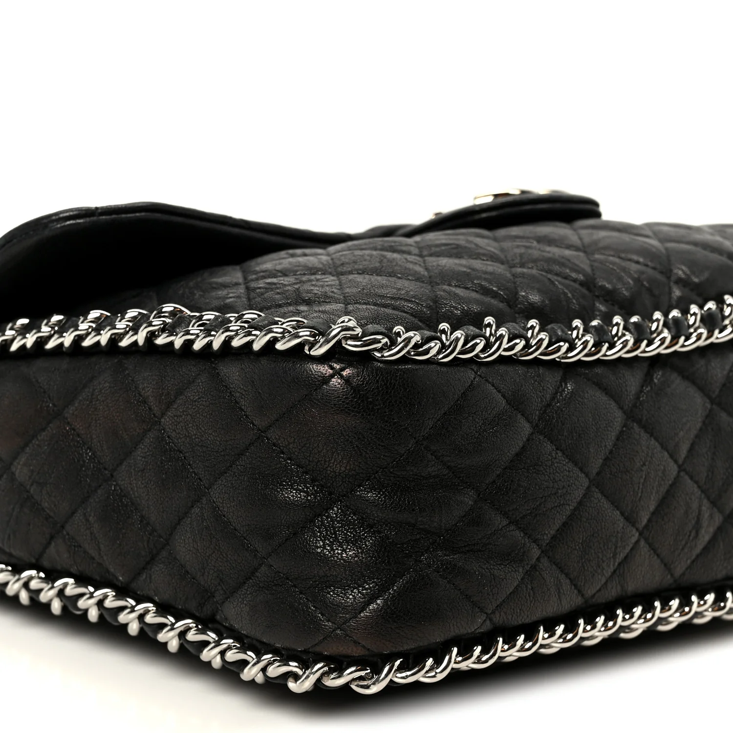Washed Lambskin Quilted Maxi Chain Around Flap Black - Image 9
