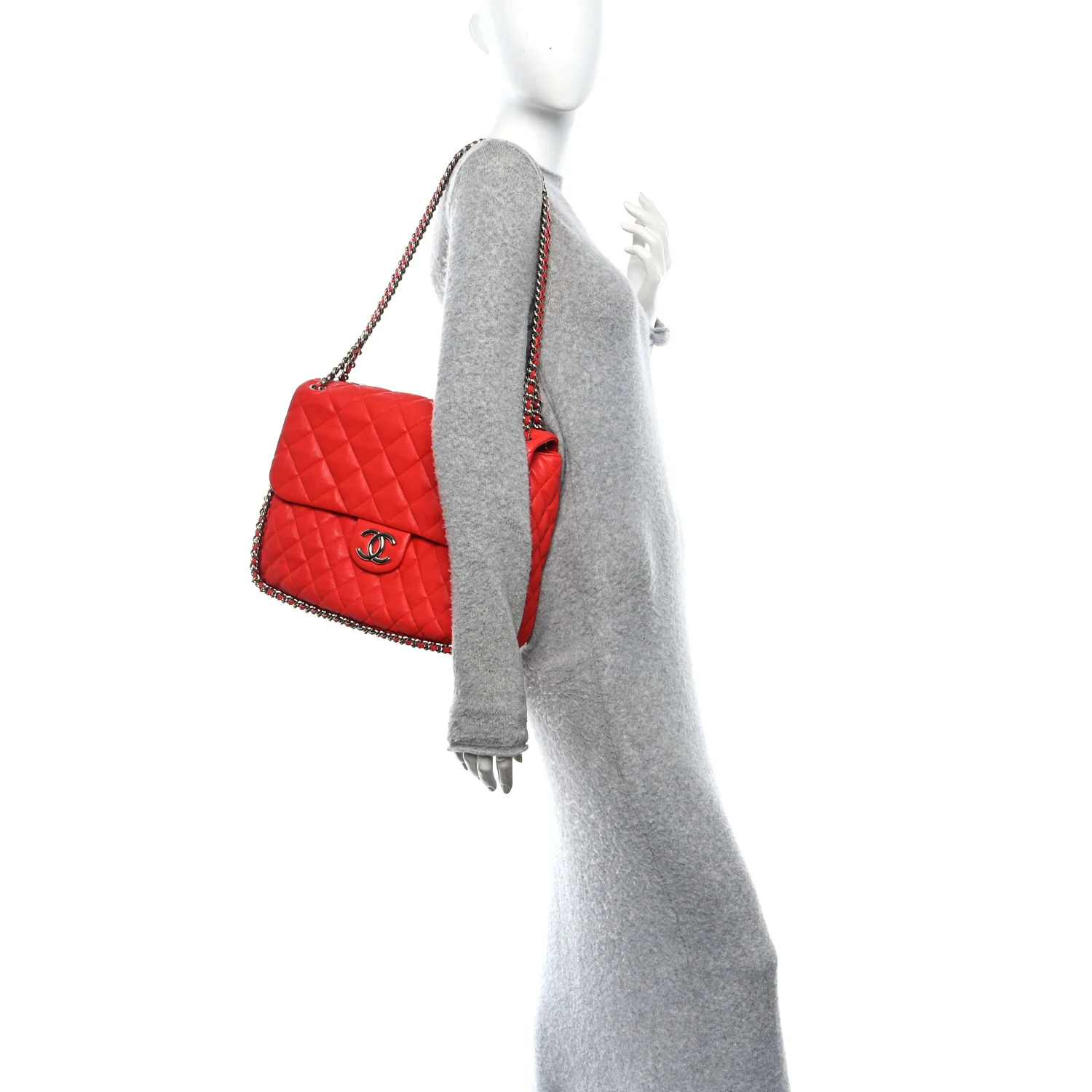 Washed Lambskin Quilted Maxi Chain Around Flap Red - Image 2
