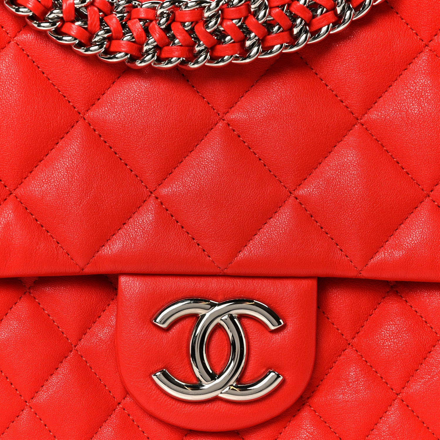 Washed Lambskin Quilted Maxi Chain Around Flap Red - Image 8