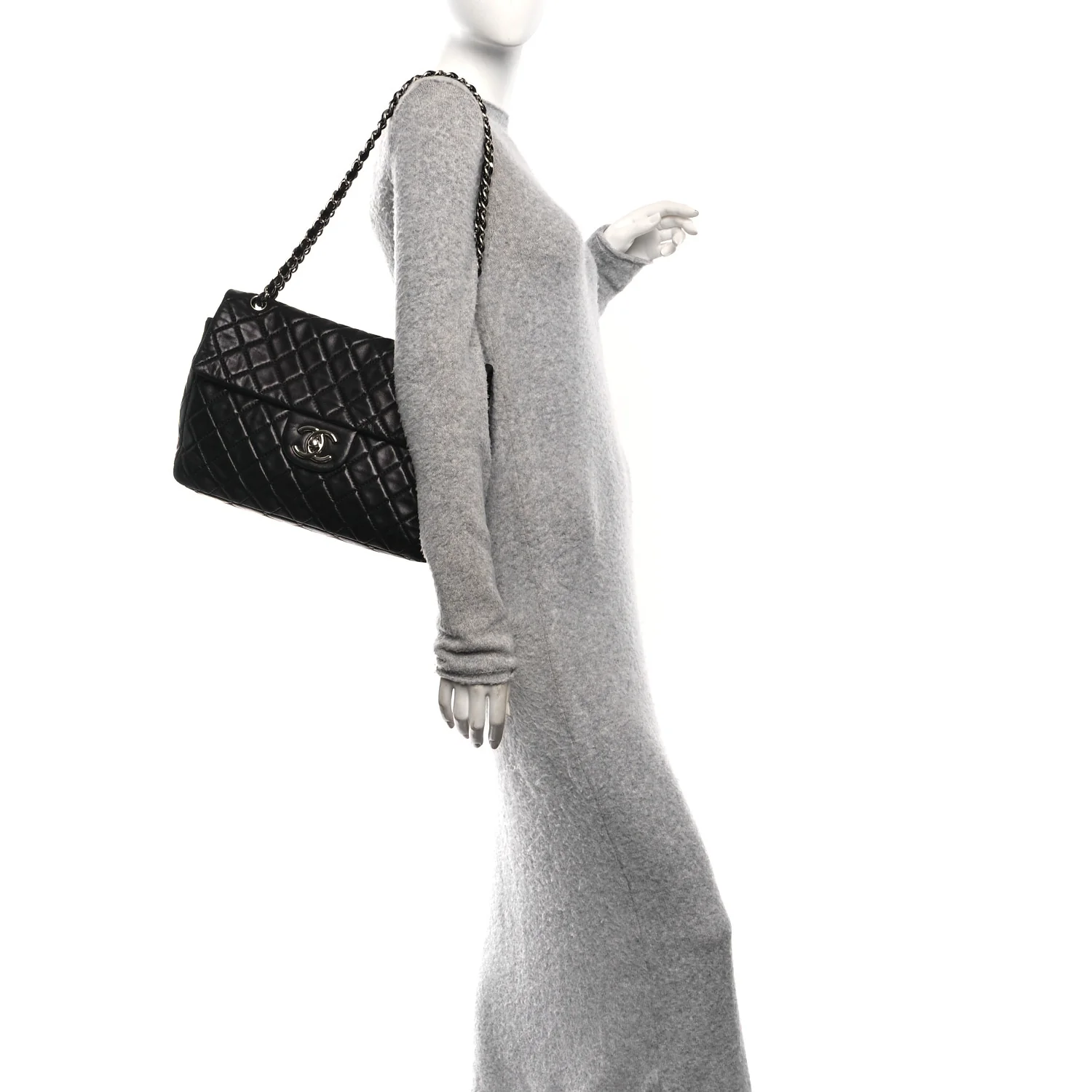 Washed Lambskin Quilted Maxi Single Flap Black - Image 2