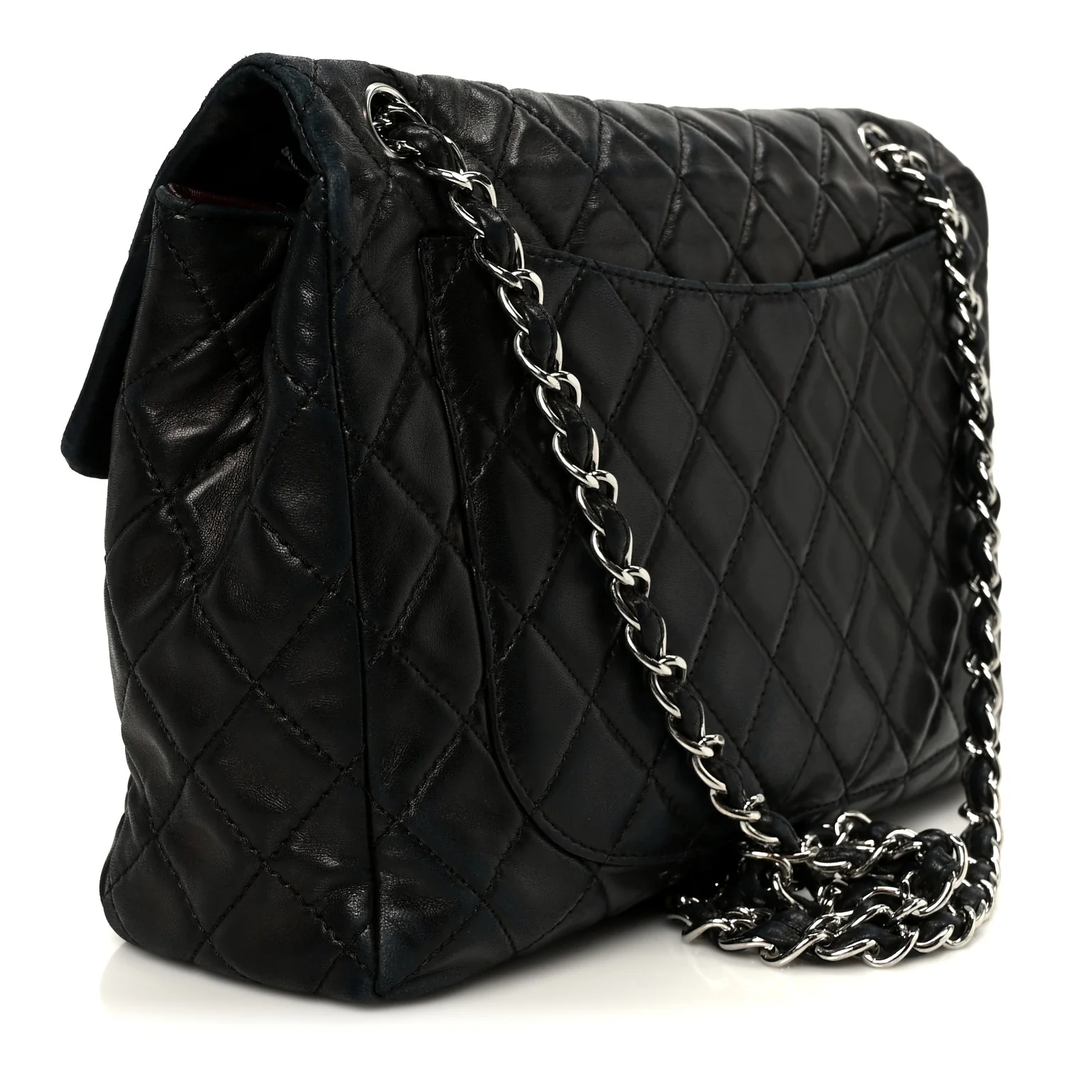 Washed Lambskin Quilted Maxi Single Flap Black - Image 3