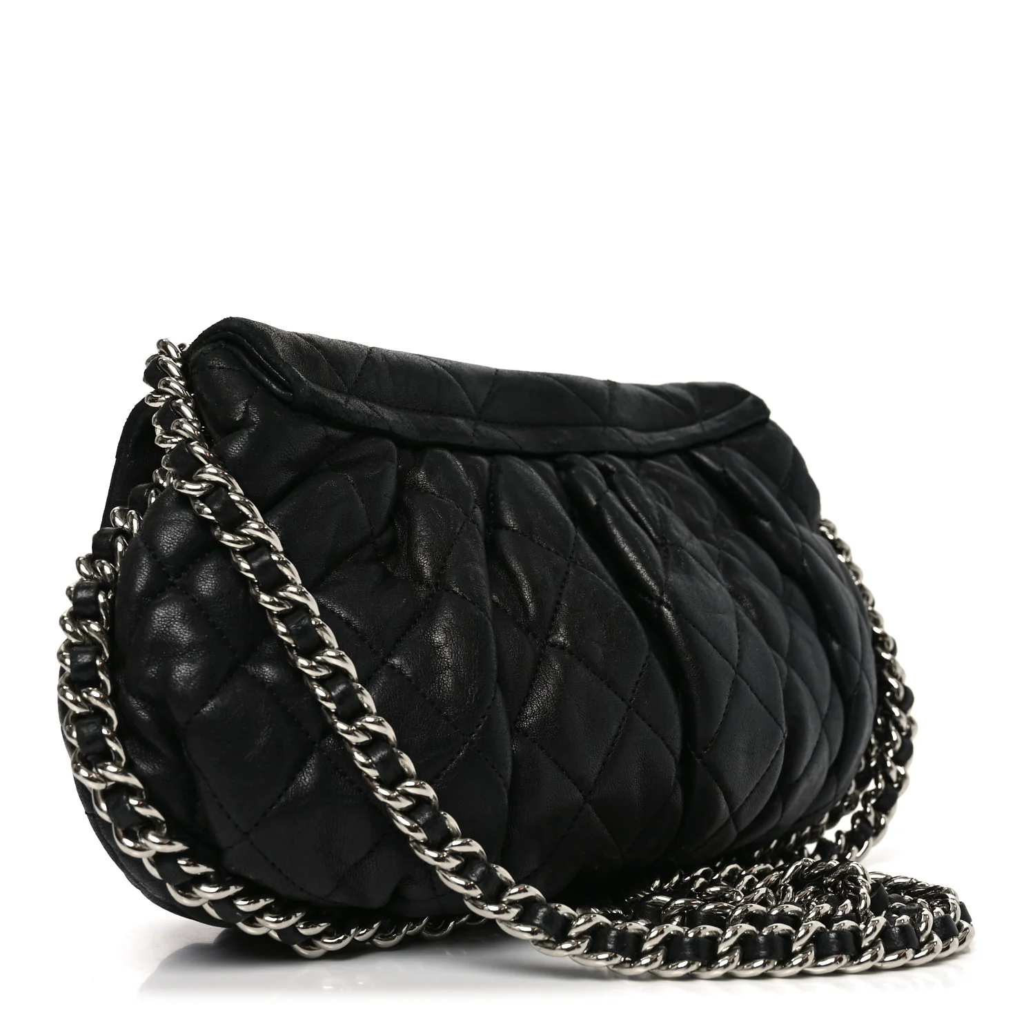 Washed Lambskin Quilted Medium Chain Around Messenger Black - Image 3