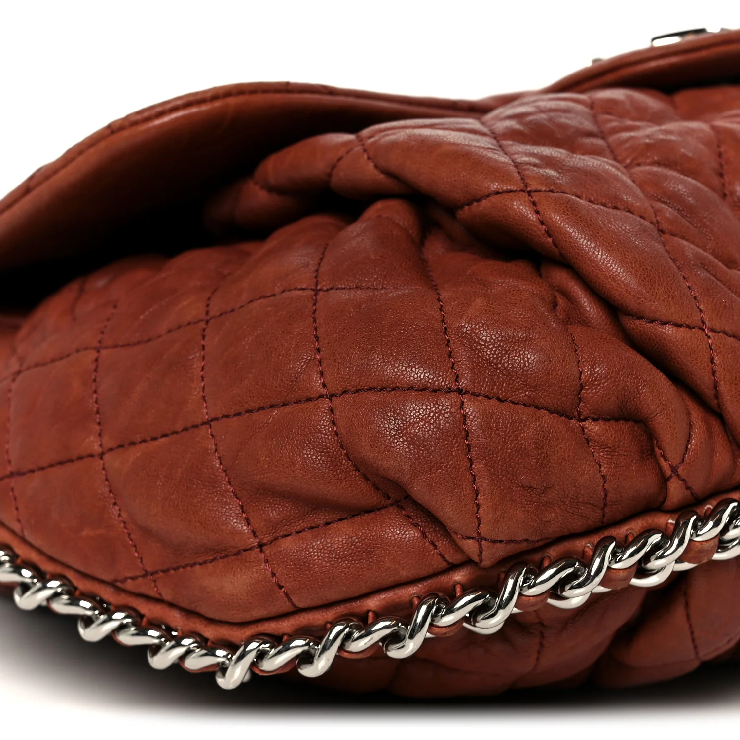 Washed Lambskin Quilted Medium Chain Around Messenger Brown - Image 9