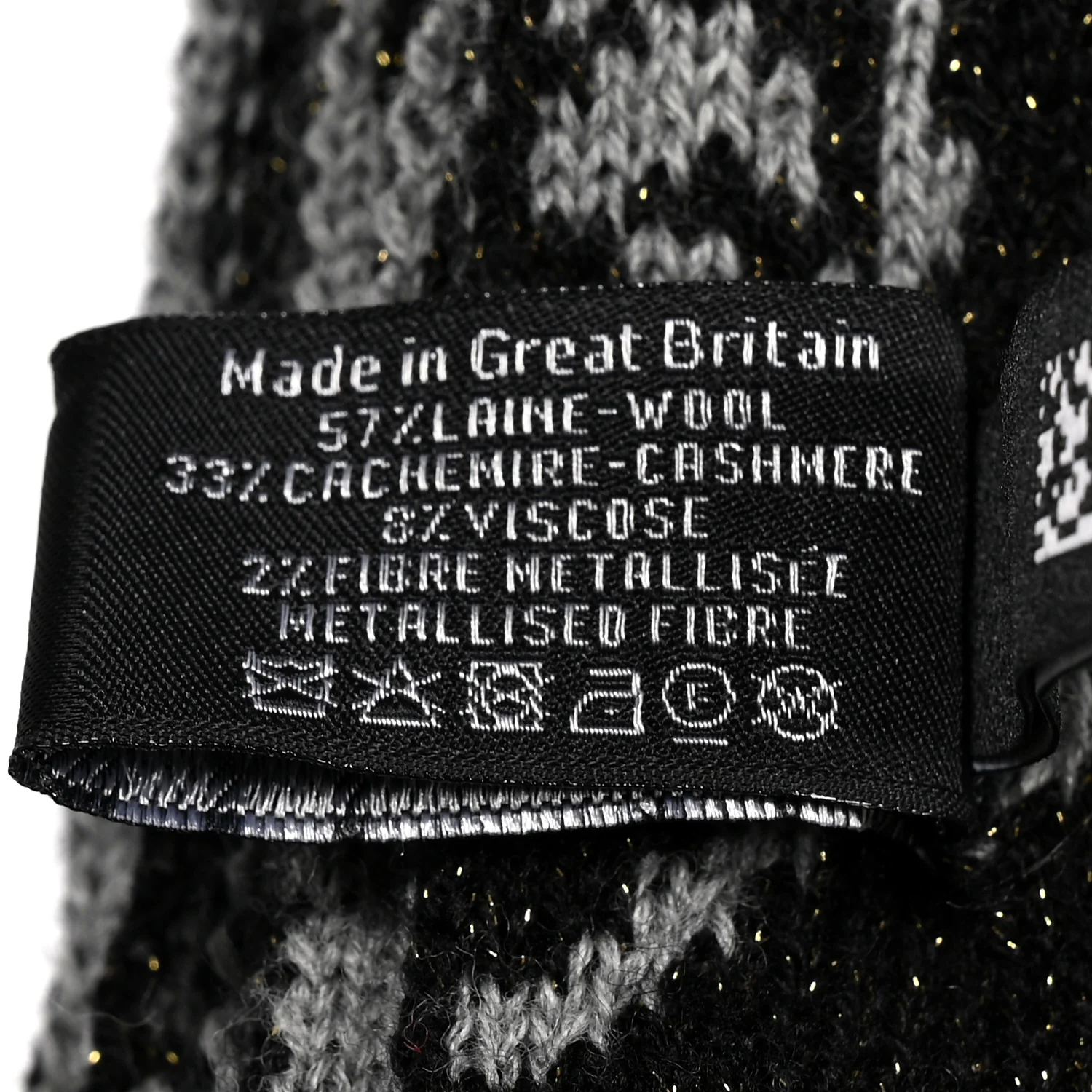 Wool Cashmere Viscose Metallic Fiber Camellia Scarf Black Grey - Image 4
