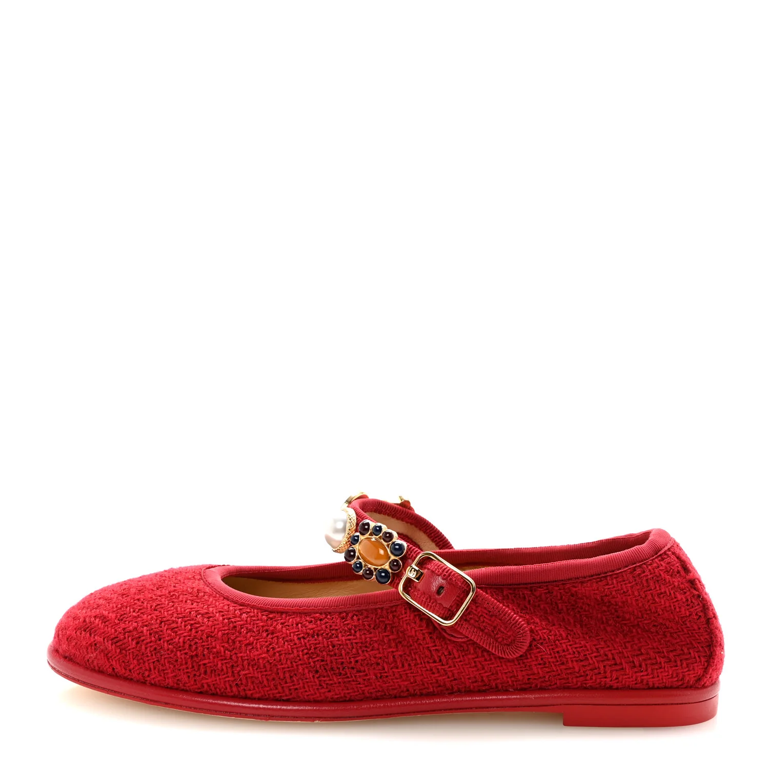 Wool Tweed Patent Mary Jane Flats 36 Red
