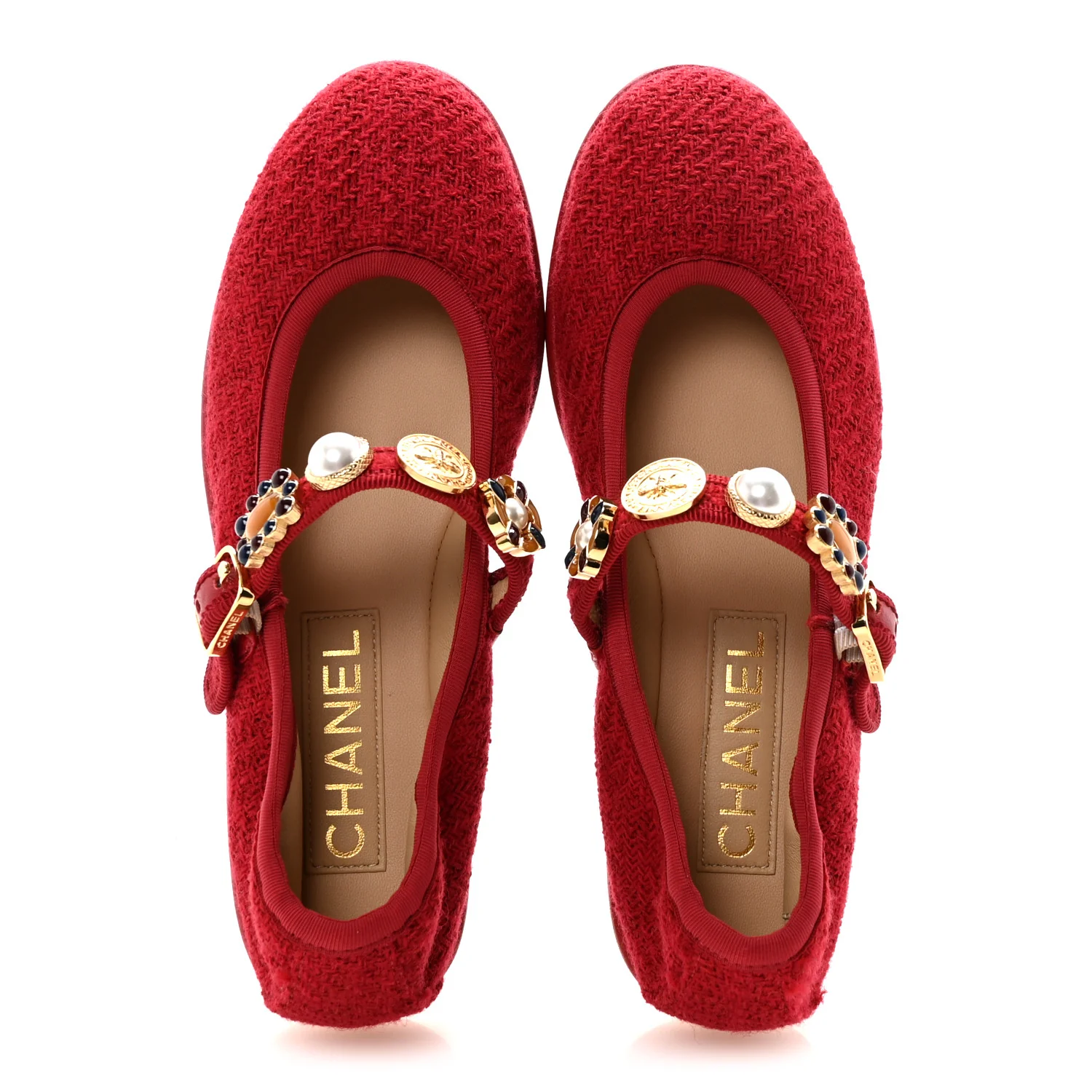 Wool Tweed Patent Mary Jane Flats 36 Red - Image 2