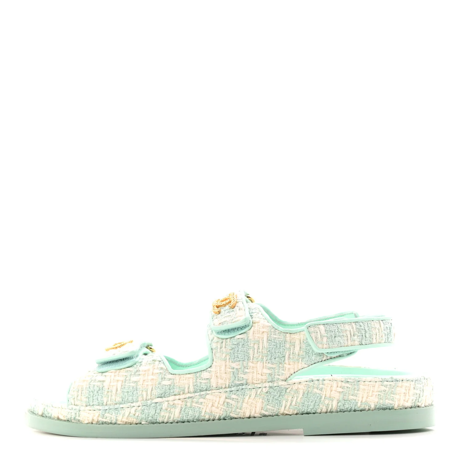 Wool Tweed Velcro Dad Sandals 37.5 Light Blue Ivory
