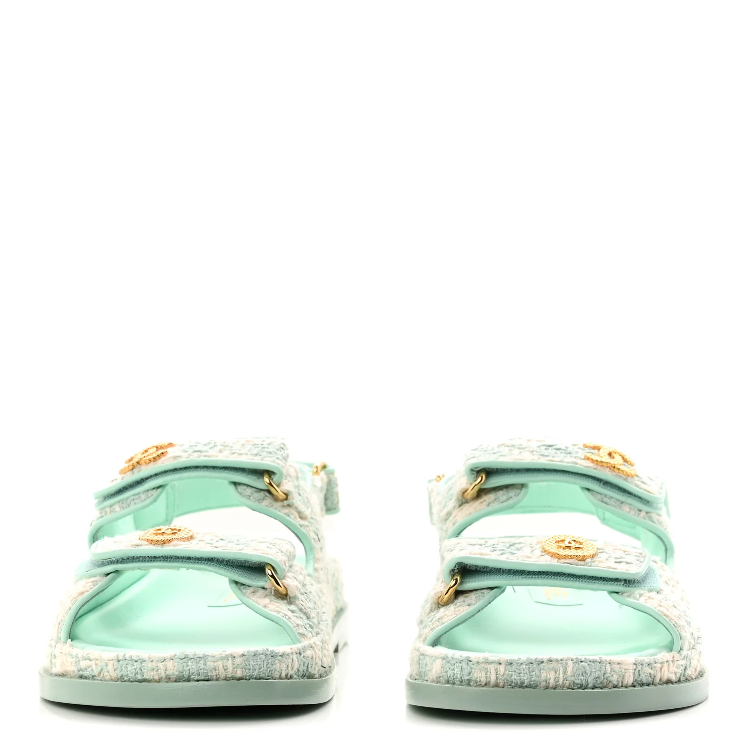 Wool Tweed Velcro Dad Sandals 37.5 Light Blue Ivory - Image 3