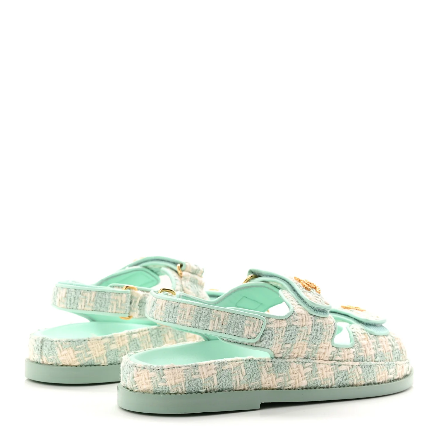 Wool Tweed Velcro Dad Sandals 37.5 Light Blue Ivory - Image 5